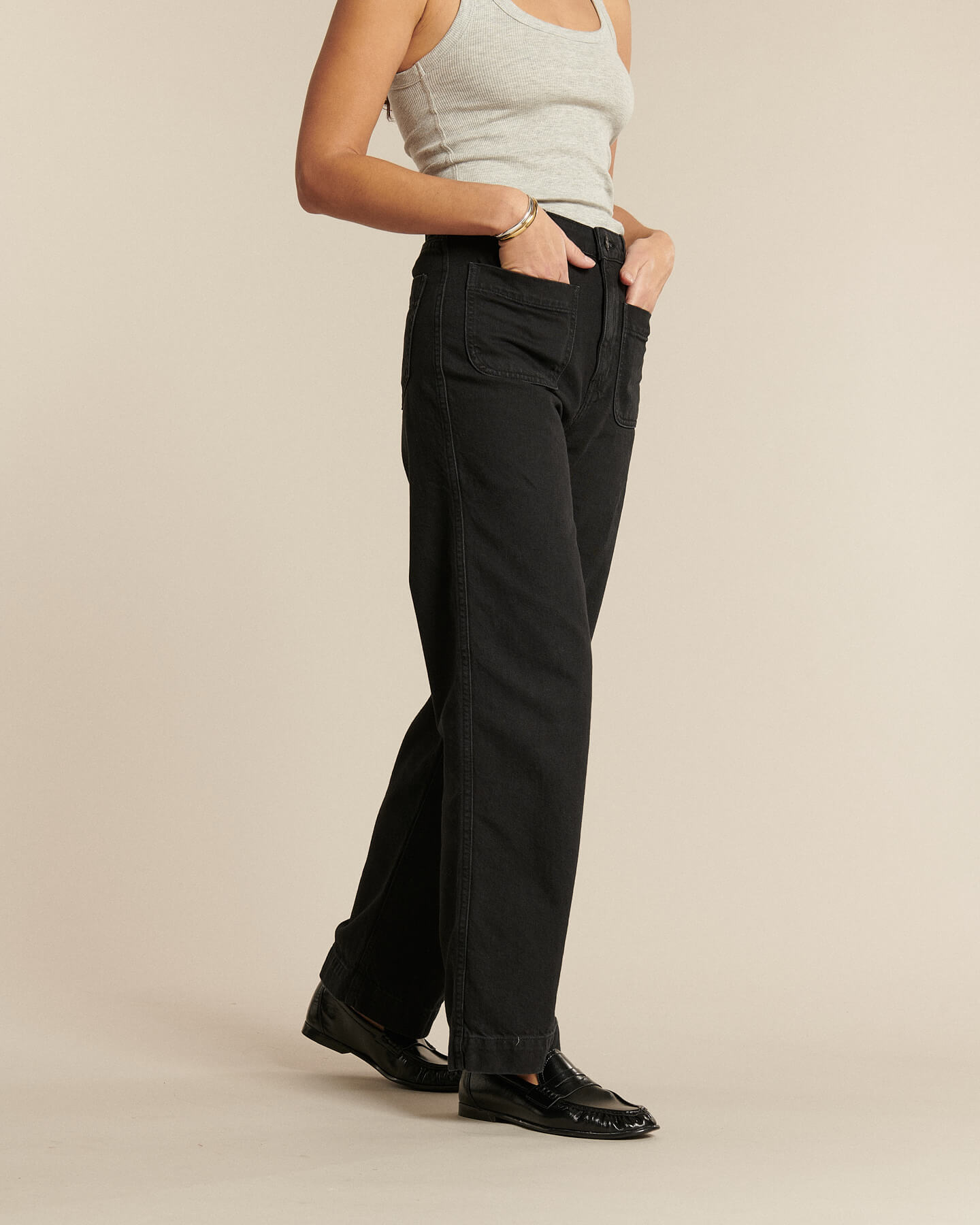 Labdip Samuel jean taille haute gris foncé coton