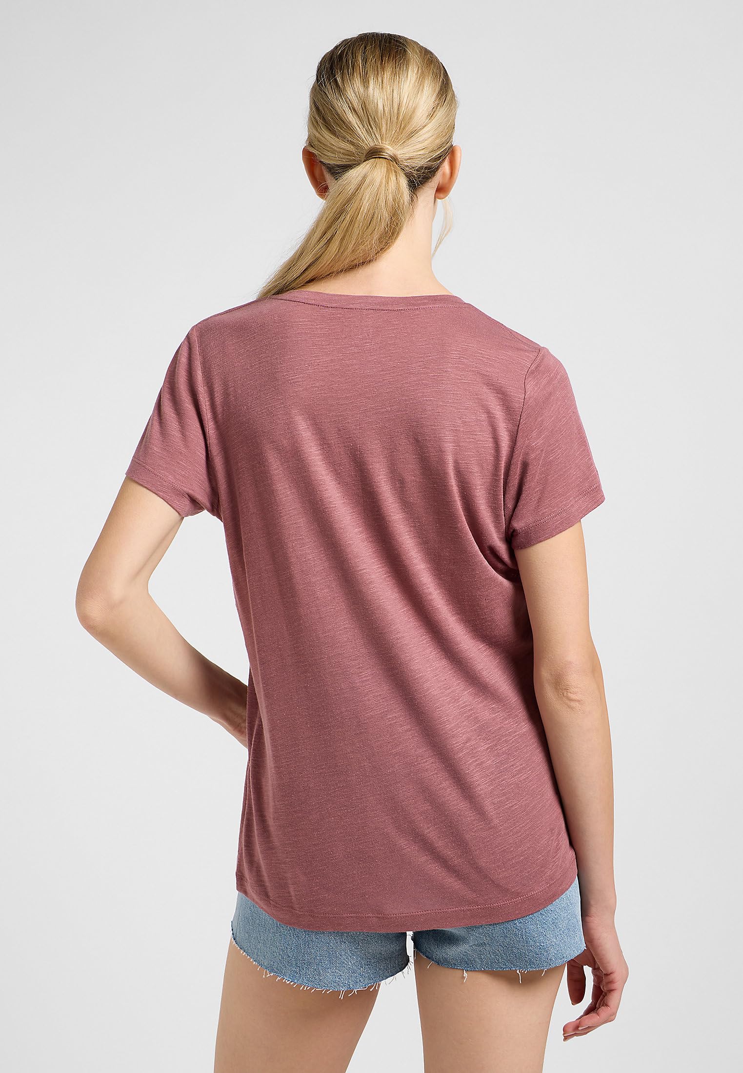 Lee V Neck Tee T-Shirt Femme Gris Béton Lin