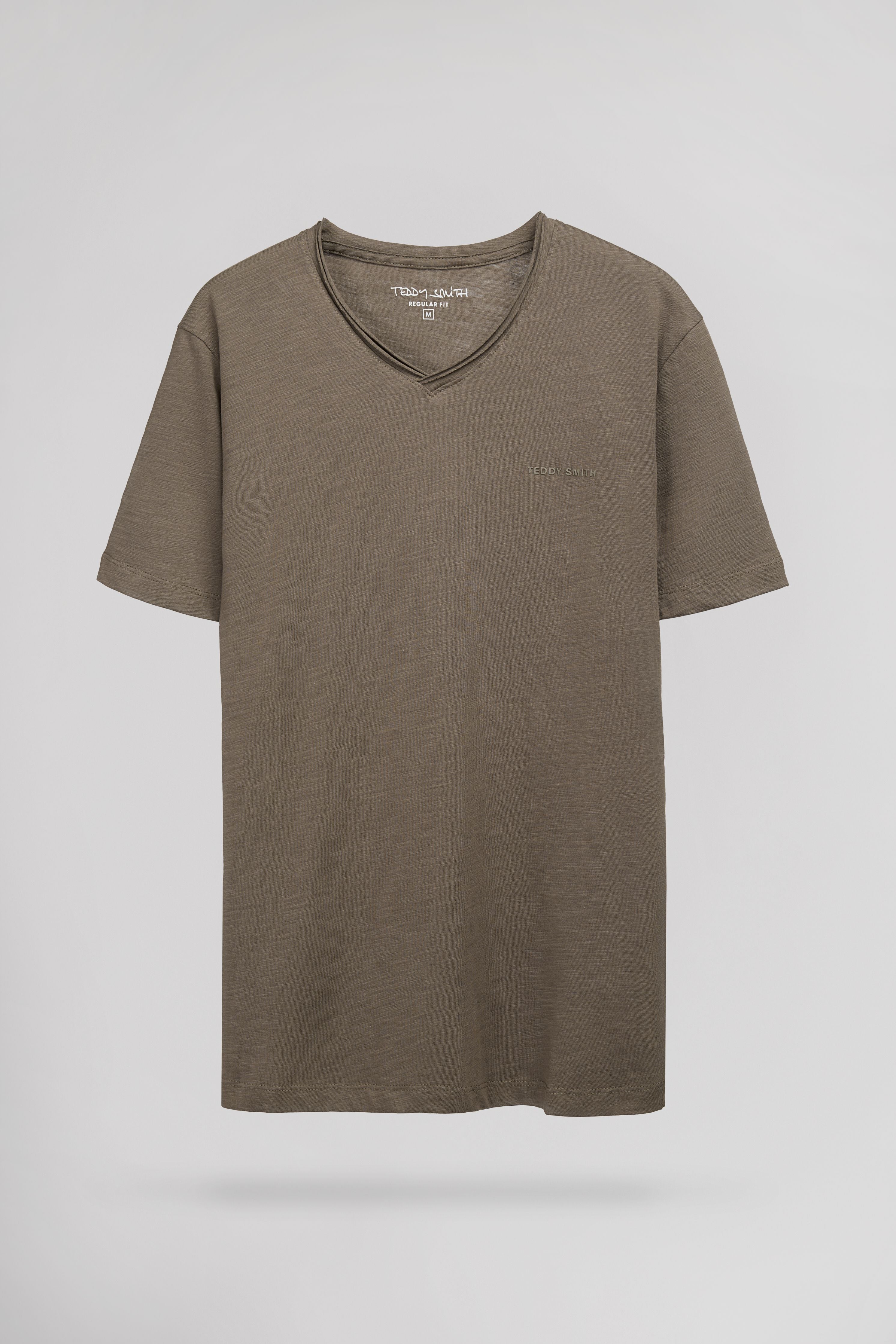 Teddy Smith T-Gildas MC t-shirt col V kaki jersey léger