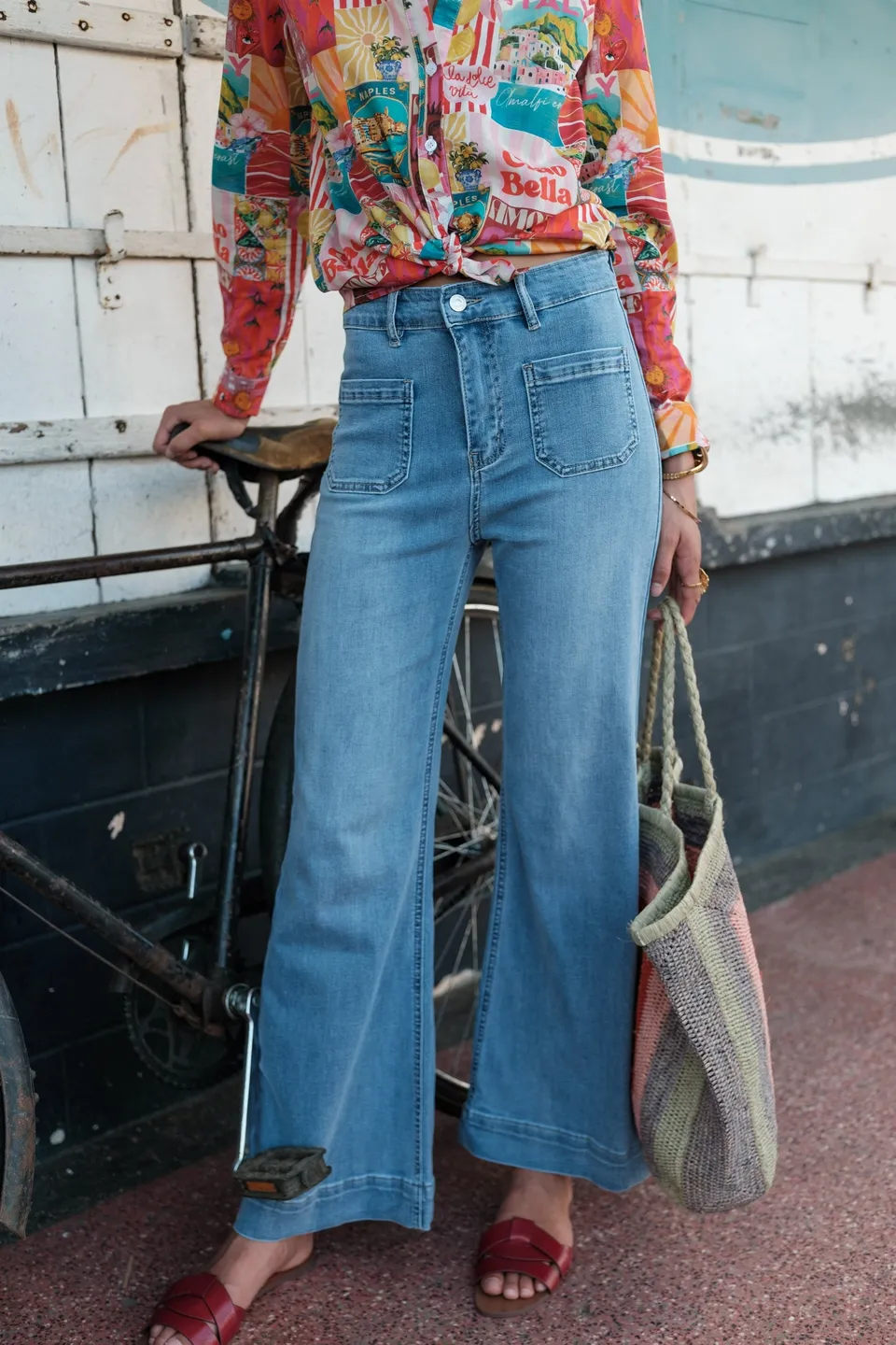 Maison Onado Wide Flare Proust jean délavé clair taille haute