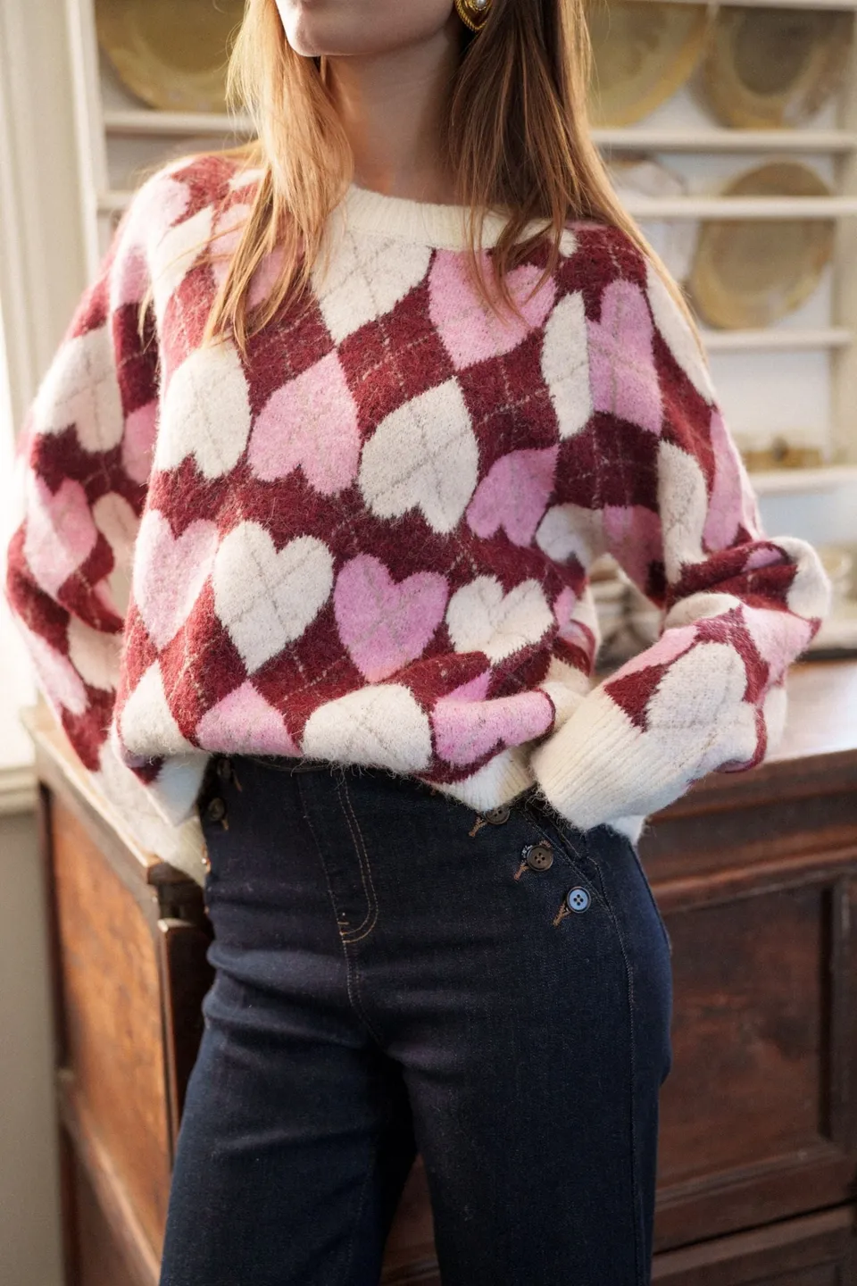 Maison Onado Colette pull TU bordeaux losanges