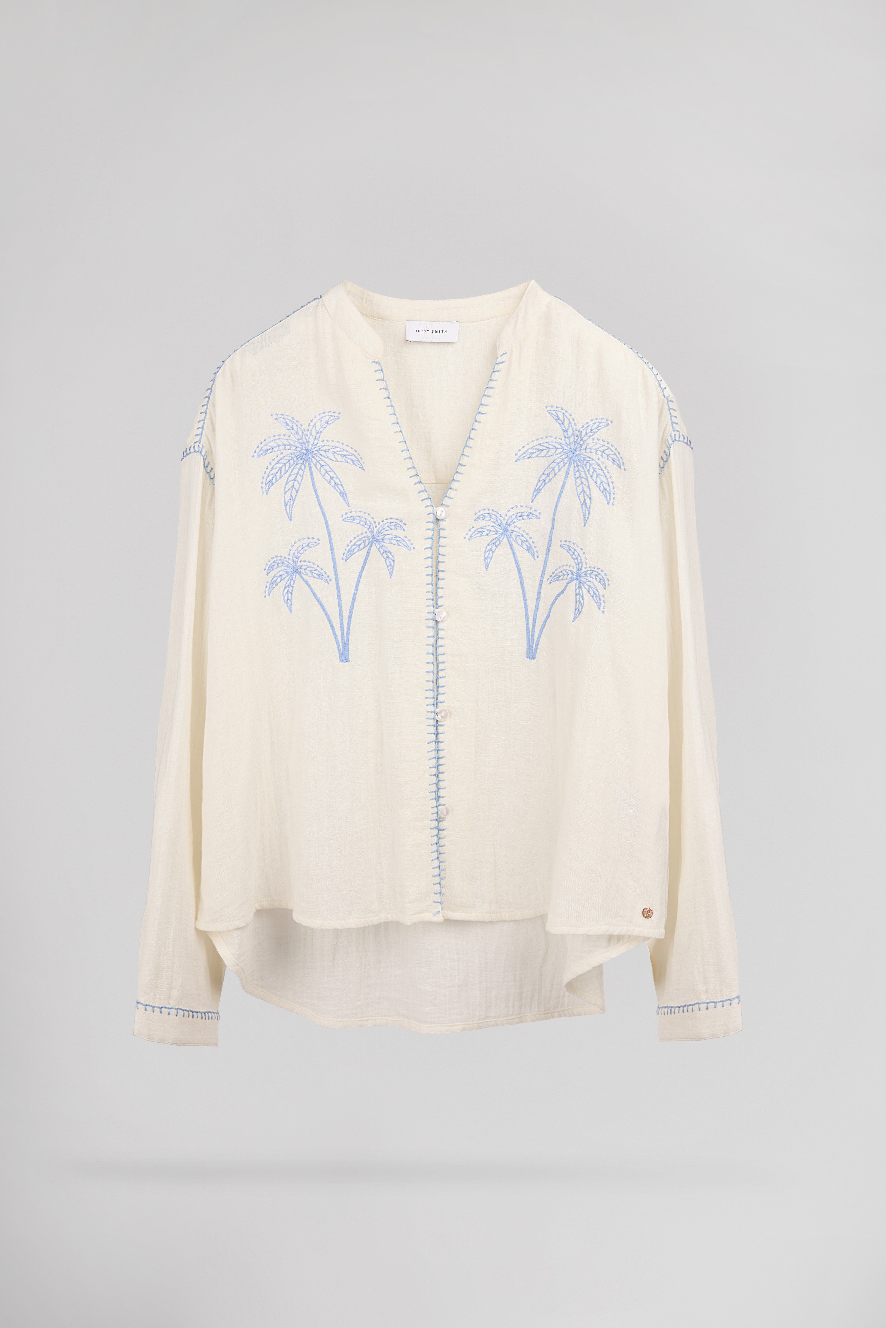 Teddy Smith C-Sarah chemise broderie palmiers middle white