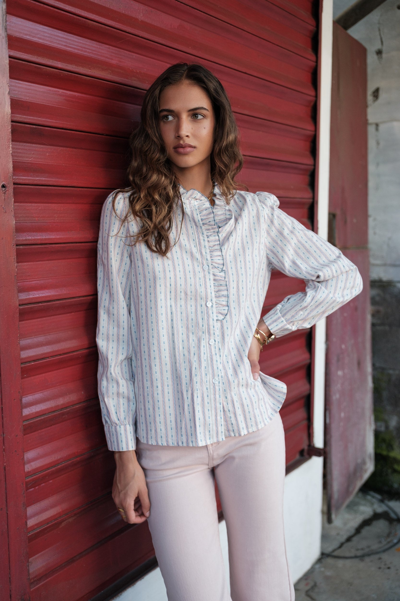 Maison Onado Elaine chemise écrue rayée coton
