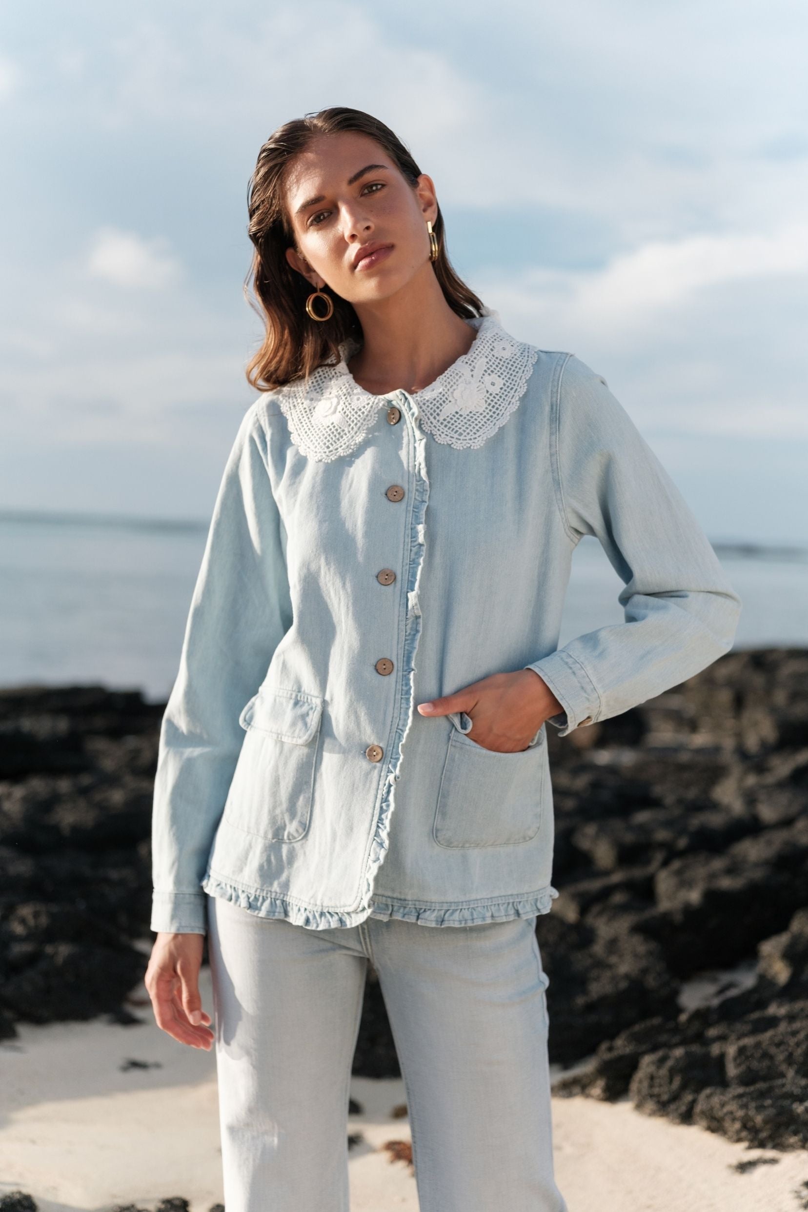 Maison Onado Odette veste jean dentelle 100% coton