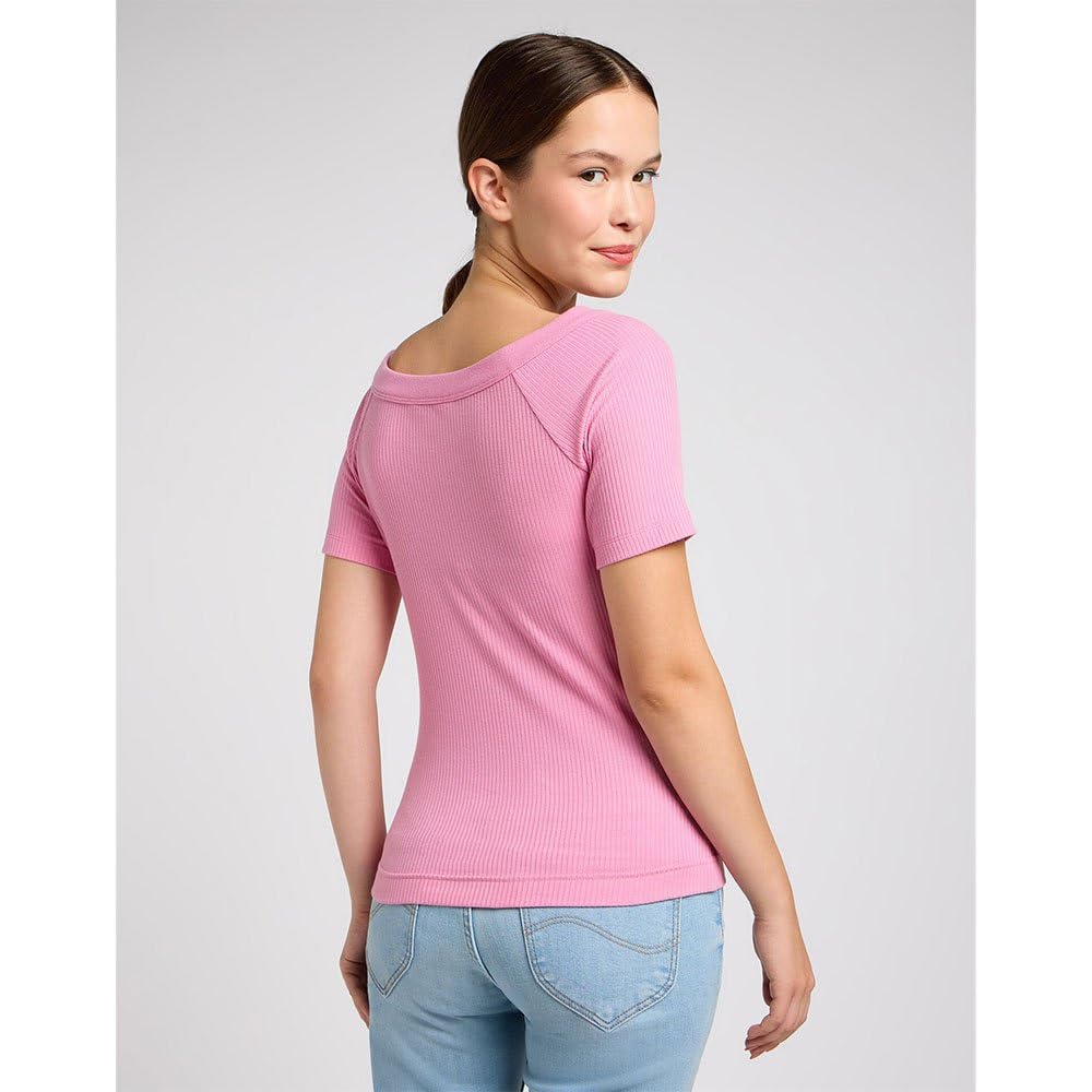 Lee Off Shoulder tee-shirt côtelé écru col bateau