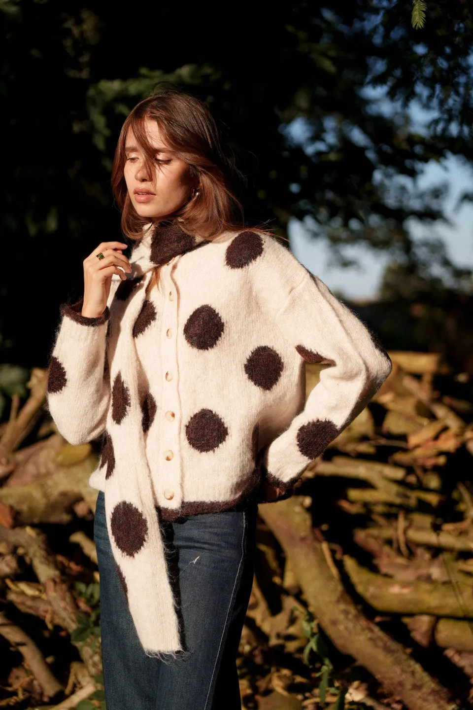 Maison Onado Bree gilet pois avec écharpe