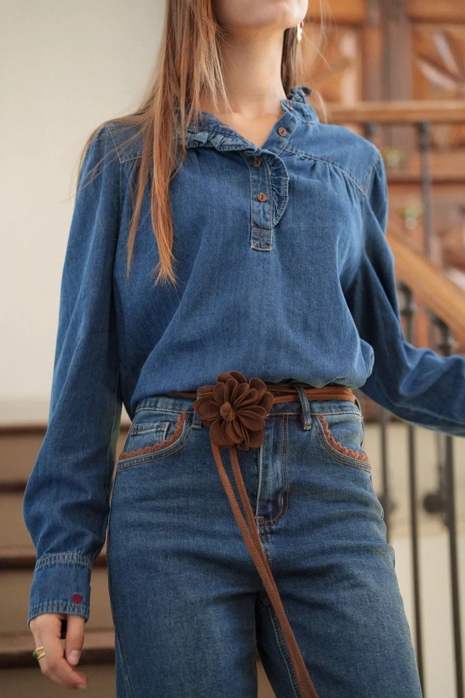 Maison Onado Nora chemise denim coton broderie amour