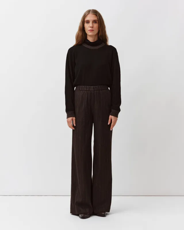DIEGA PERILLO pantalon chocolat gris large rayé