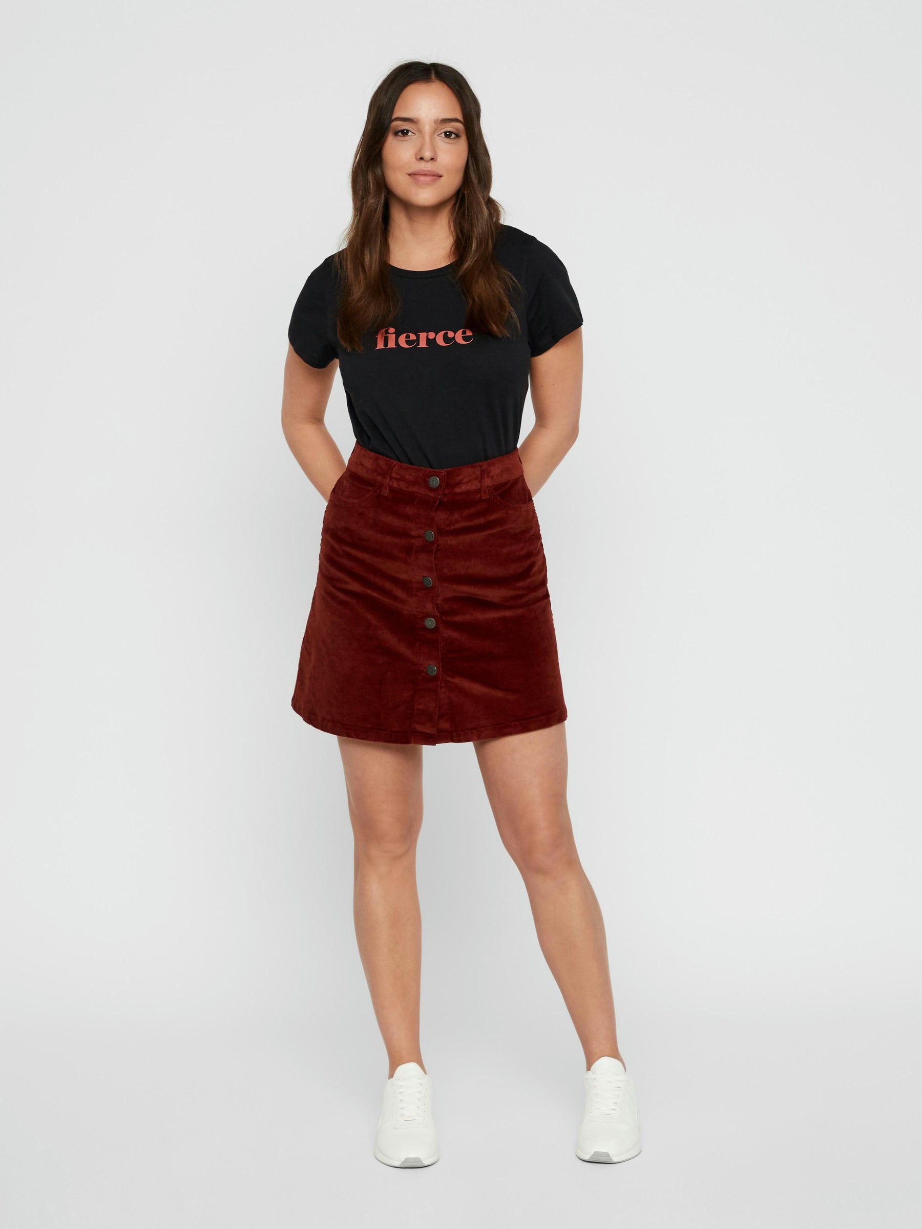 Noisy May jupe velours trapèze boutonnée coton stretch