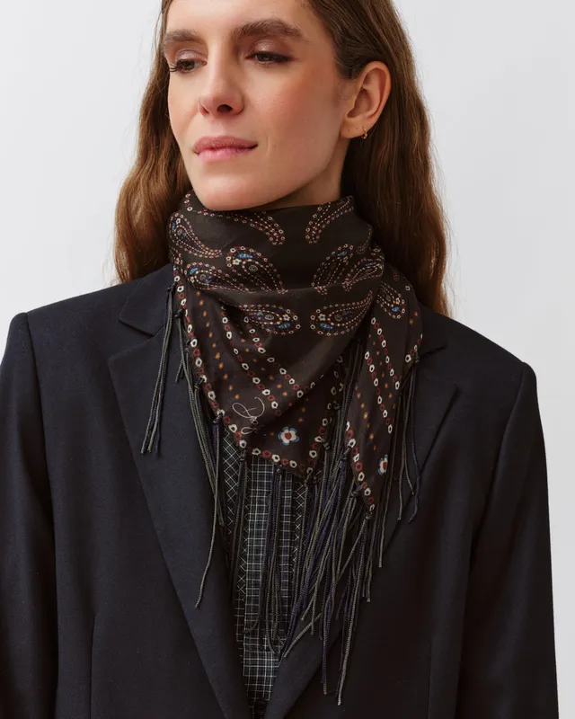 DIEGA FAREO foulard soie vert bleu cachemire