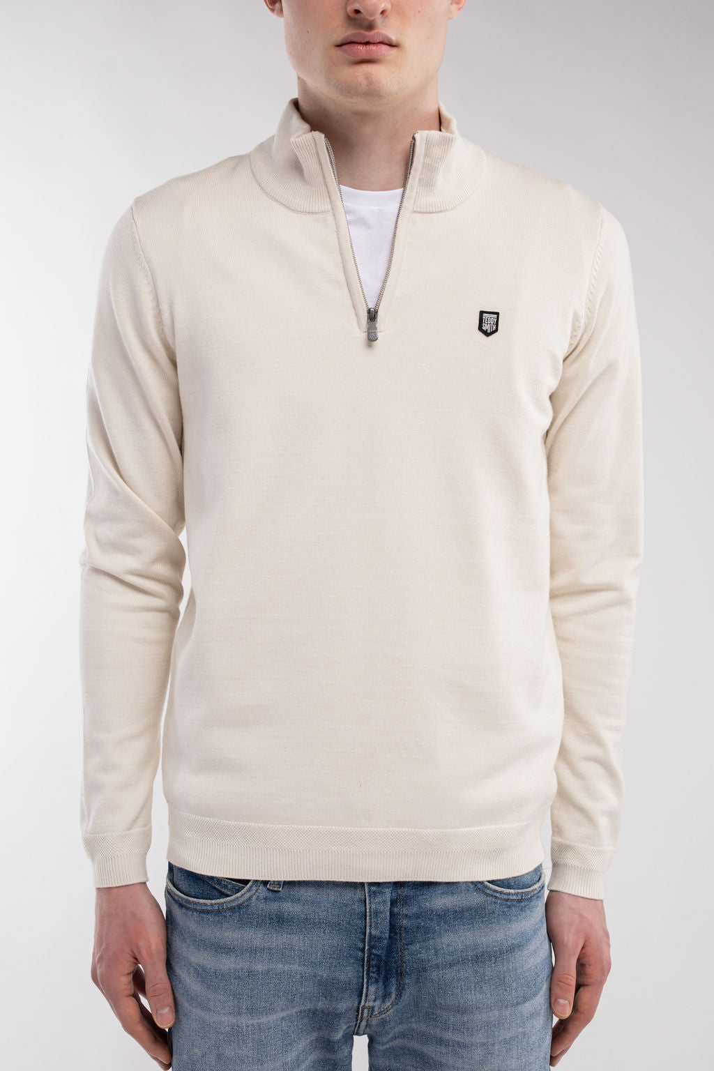 Teddy Smith P-Marty 2 pull crème col montant demi-zip