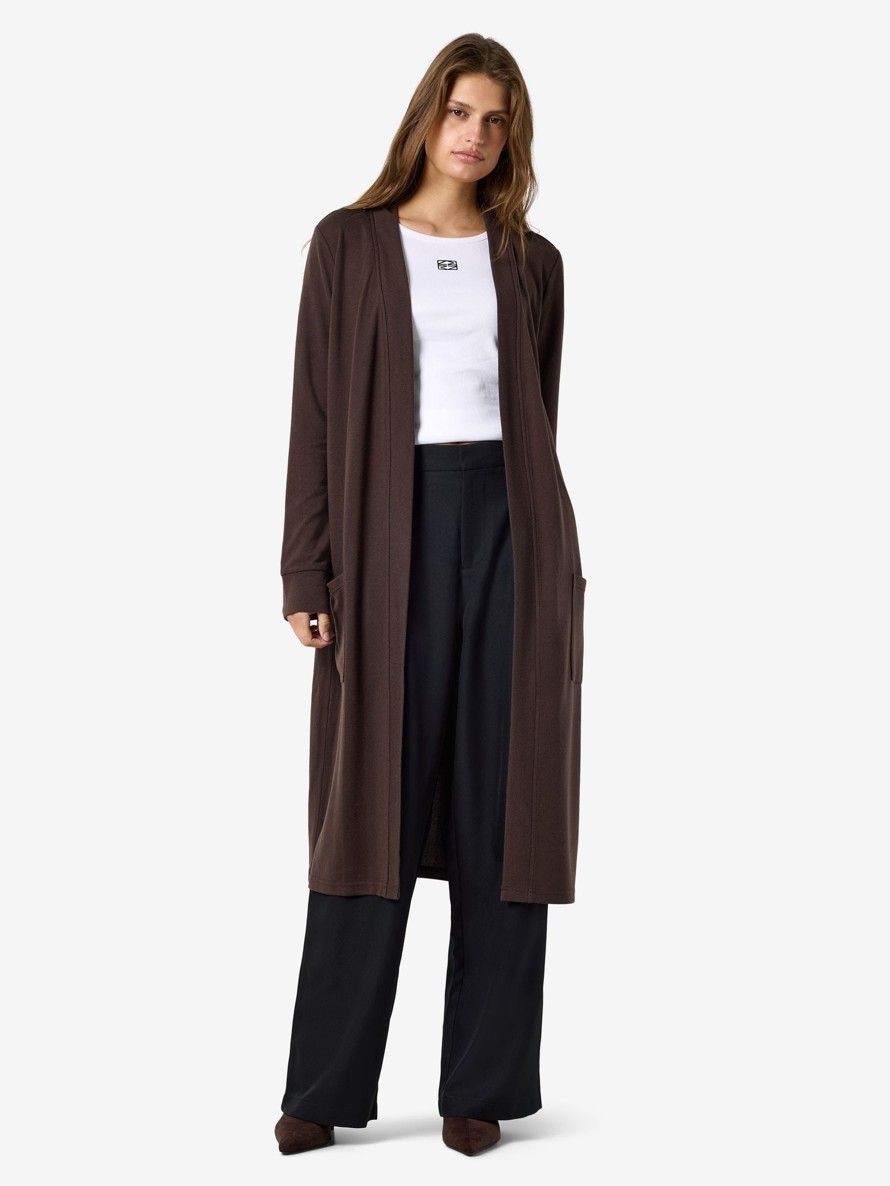 Noisy May Gilet long ouvert maille brossée