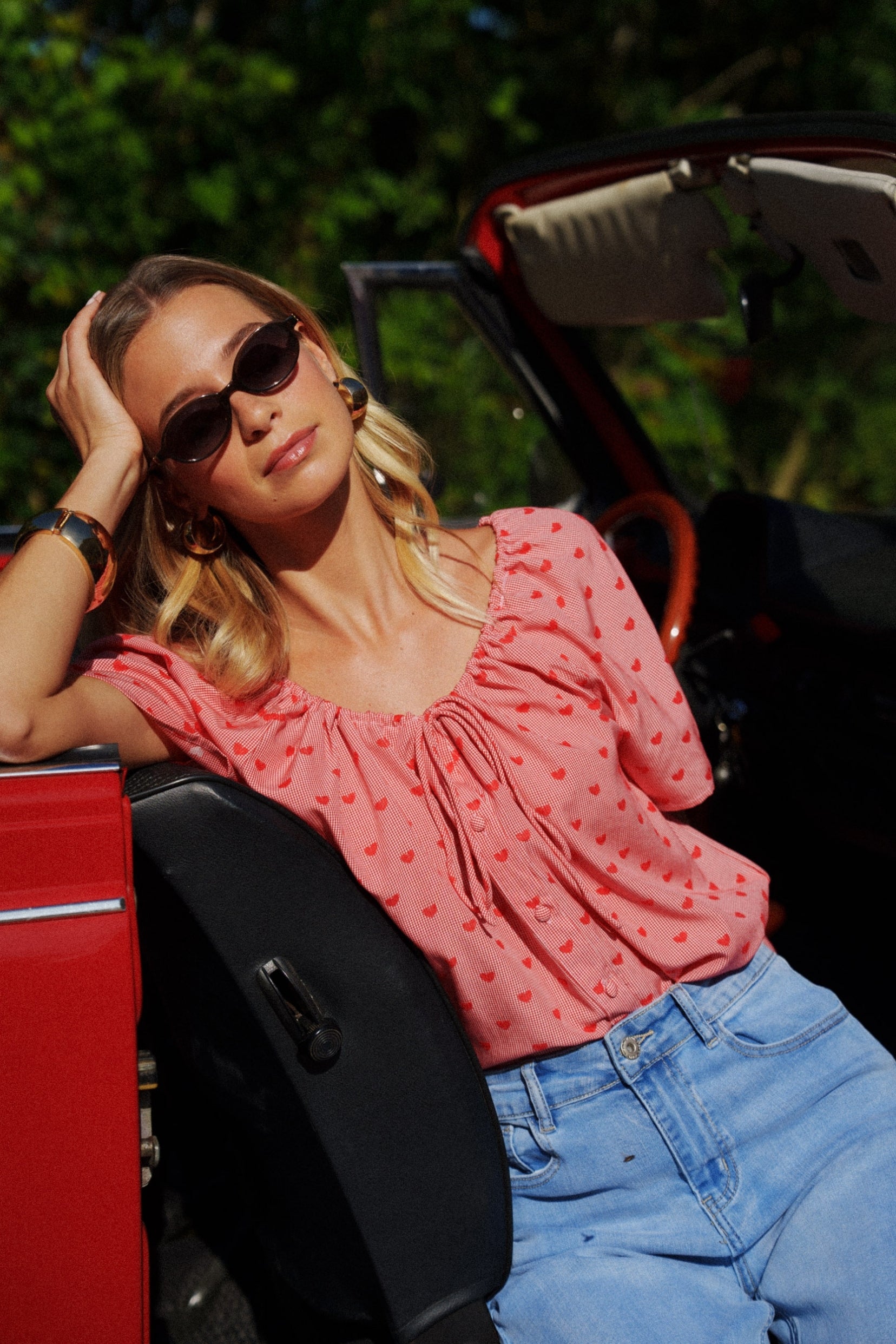 Maison Onado Lova top rouge imprimé cœur coton