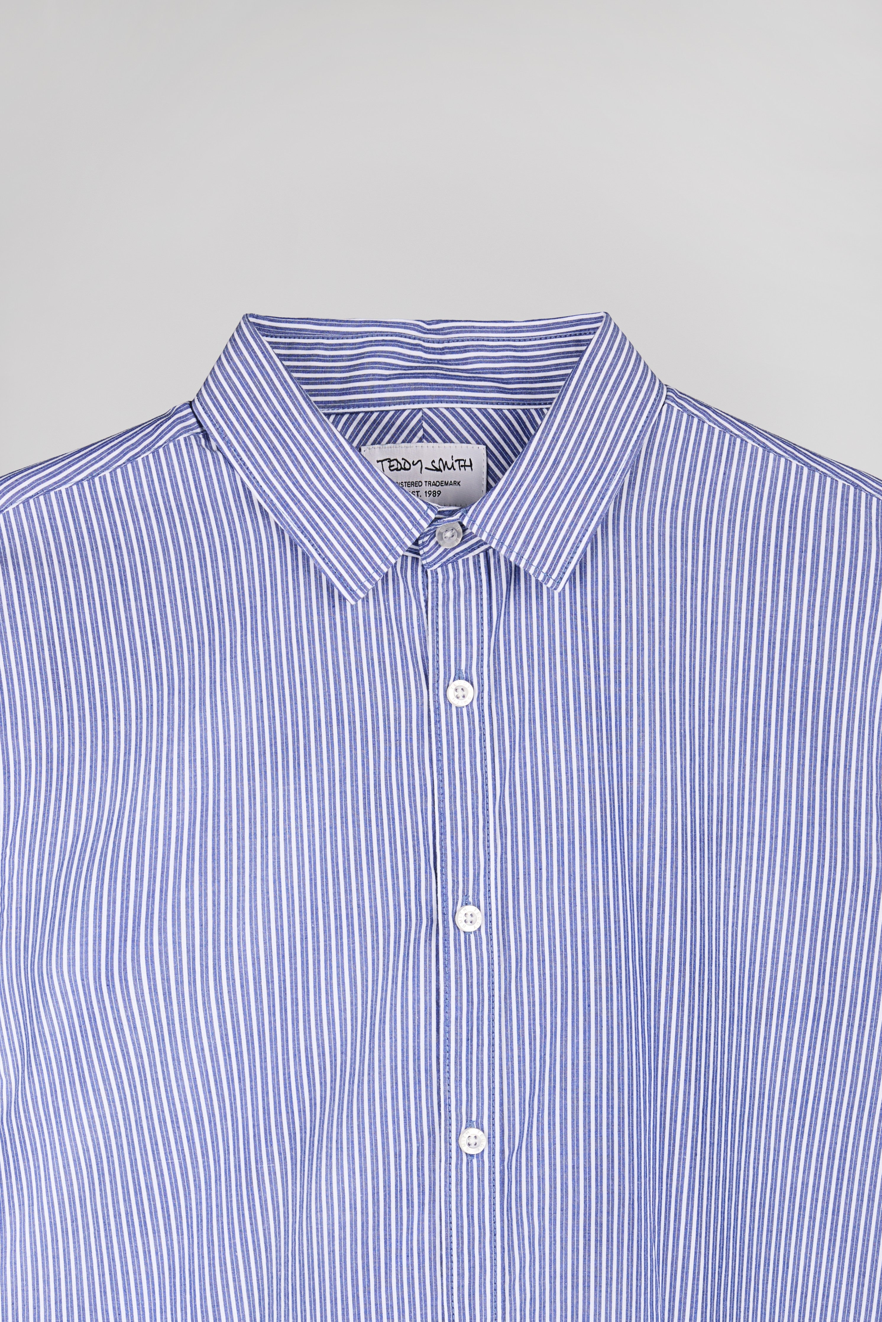 Teddy Smith Carton ML chemise homme bleue rayée coton