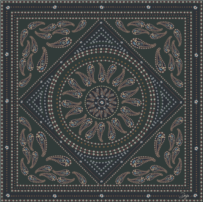 DIEGA FAREO foulard soie vert bleu cachemire