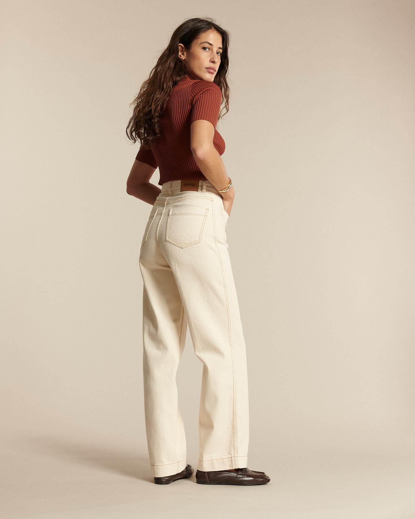 Labdip Samuel jean large taille haute écru brut