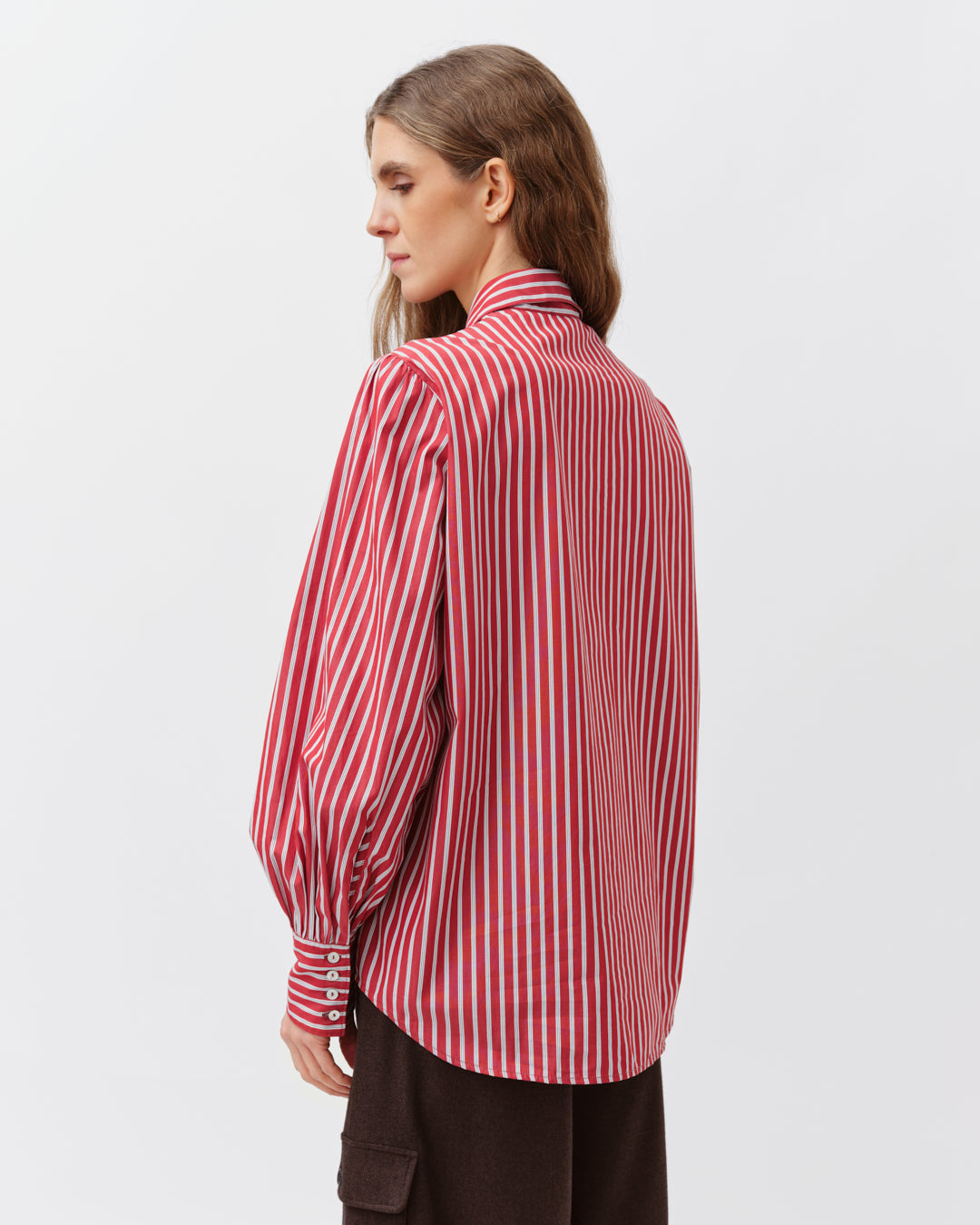 DIEGA CANDRA chemise rouge blanc rayée coton