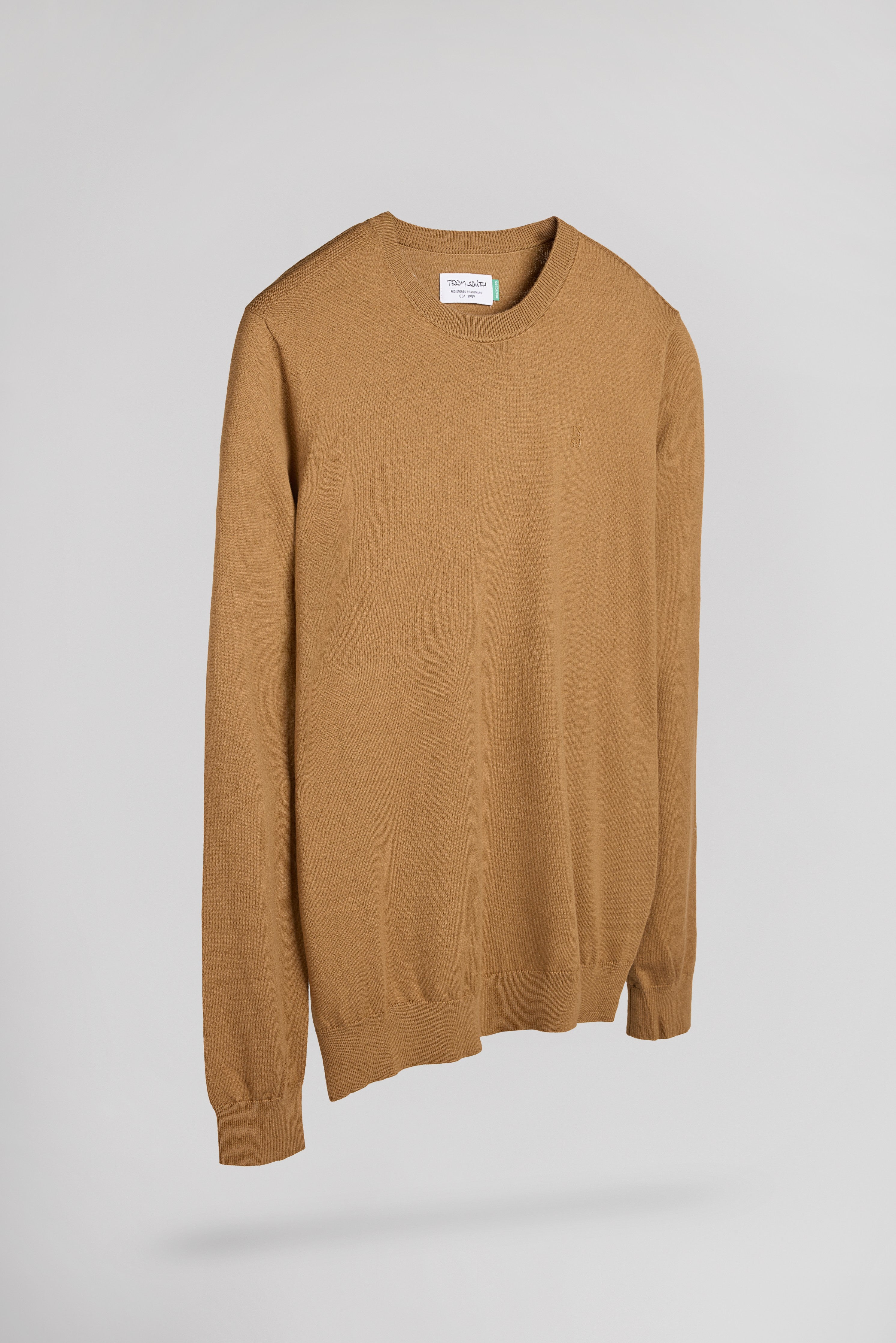 Teddy Smith P-Martino Noisette pull ajusté col rond laine de mer