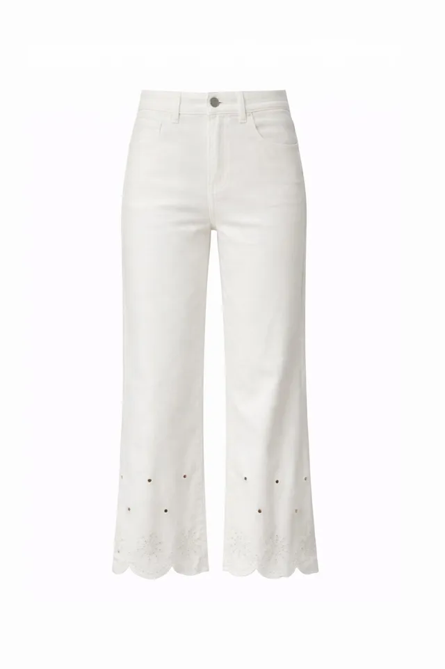 Maison Onado Aure jean wide écru broderie soleil coton