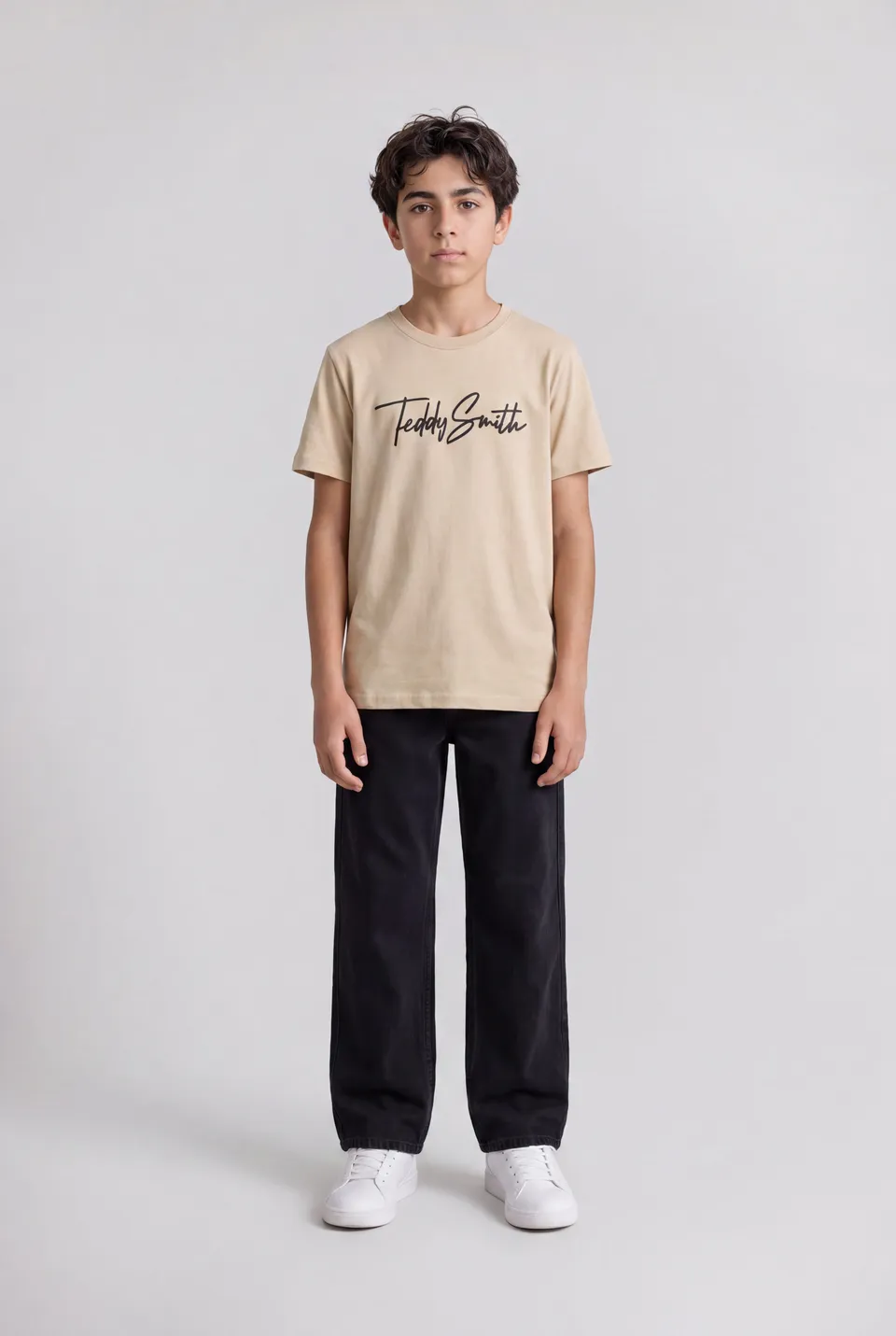 Teddy Smith T-Evan MC JR t-shirt garçon Beige Clair coton