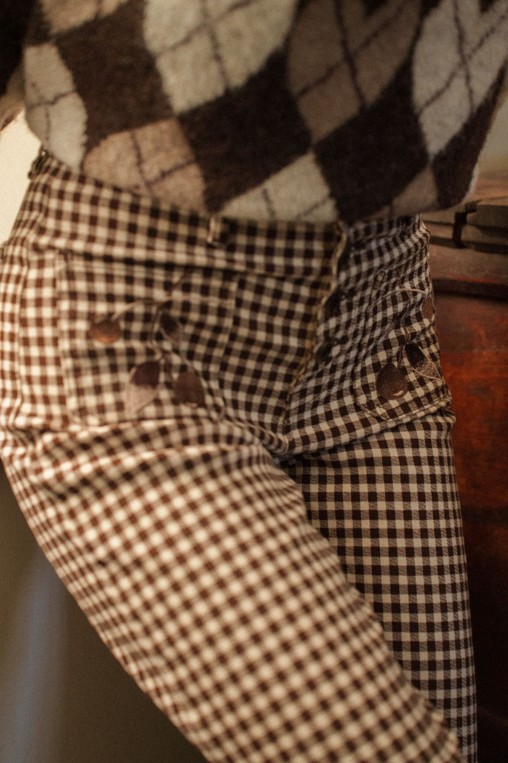Maison Onado Ella pantalon wide leg vichy chocolat