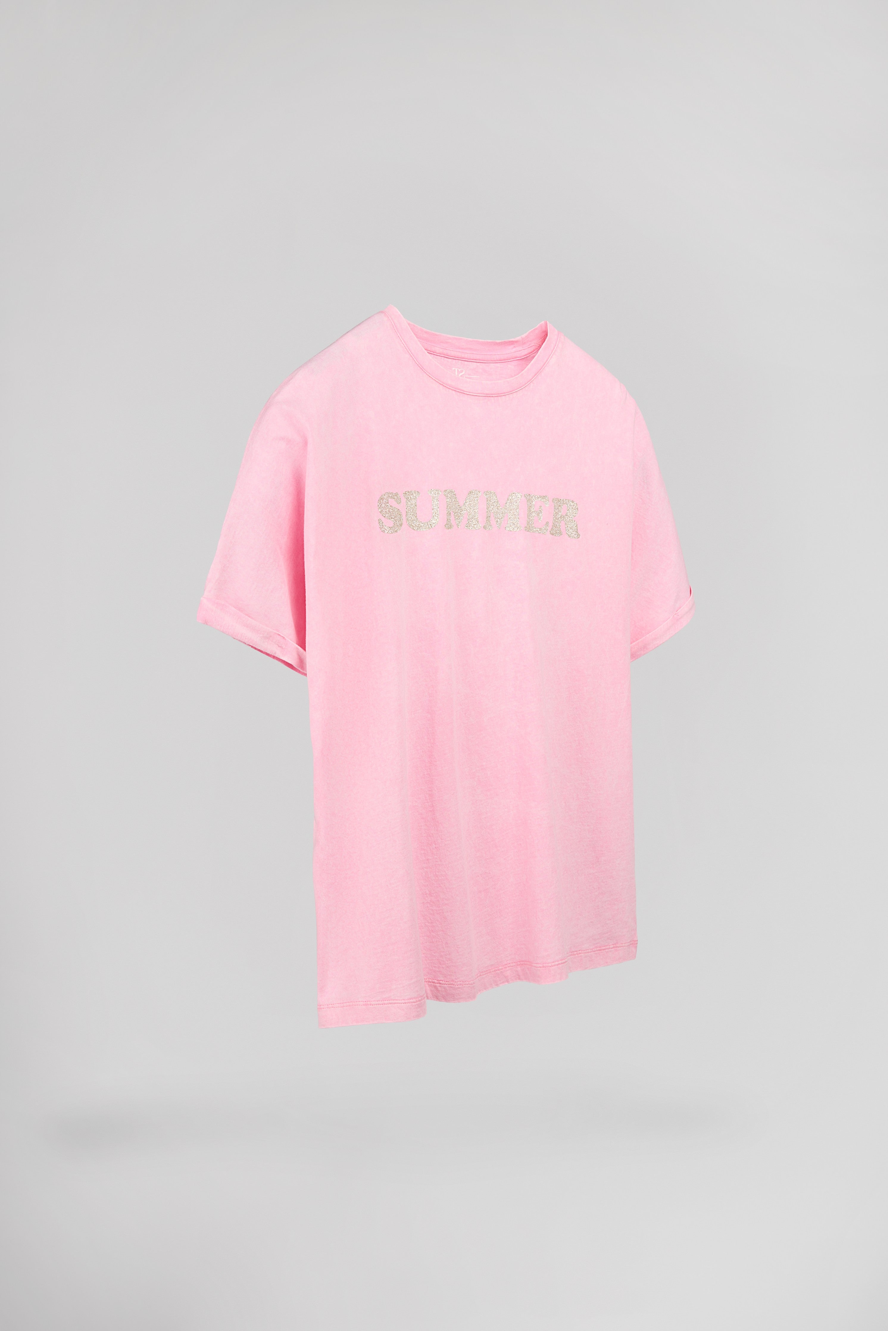 Teddy Smith T-Glitter MC t-shirt oversize rose bonbon