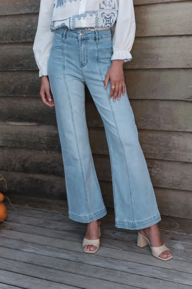 Maison Onado Lou-Anne jean wide bleu délavé taille haute