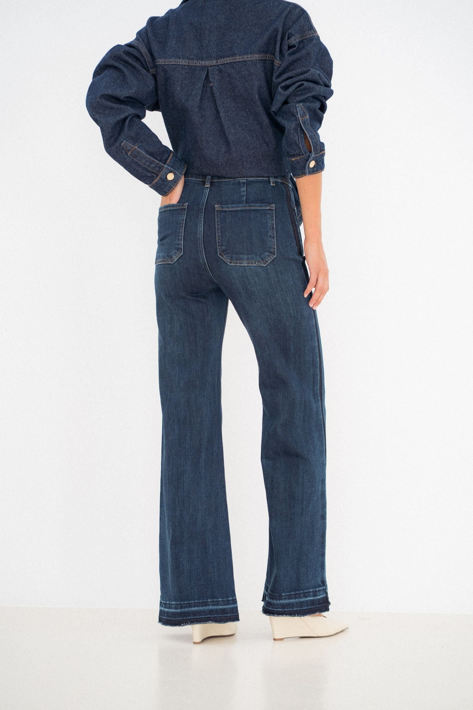 Maison Onado Linnine jean wide bleu surpiqûres