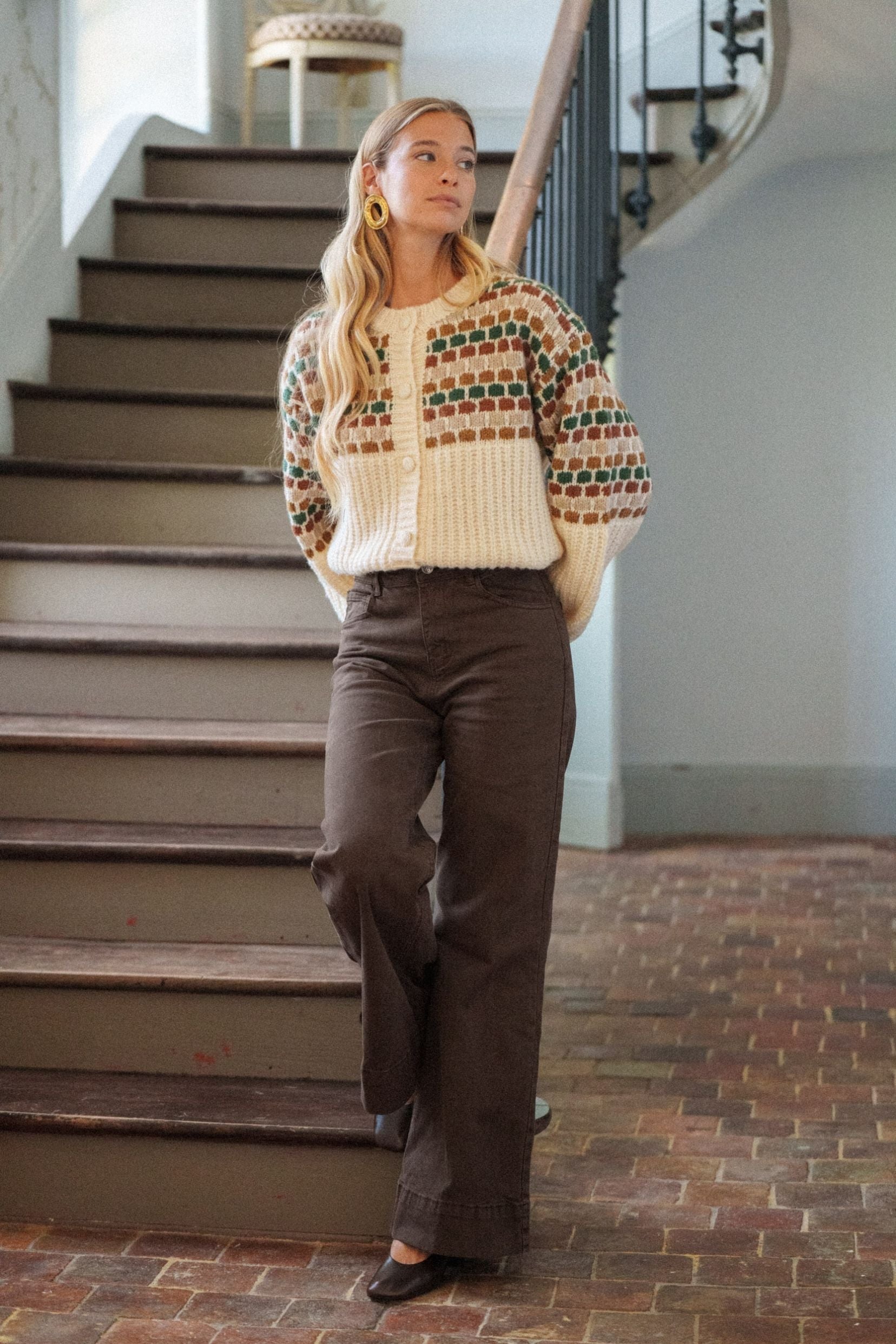 Maison Onado Clotilde jean wide chocolat taille haute