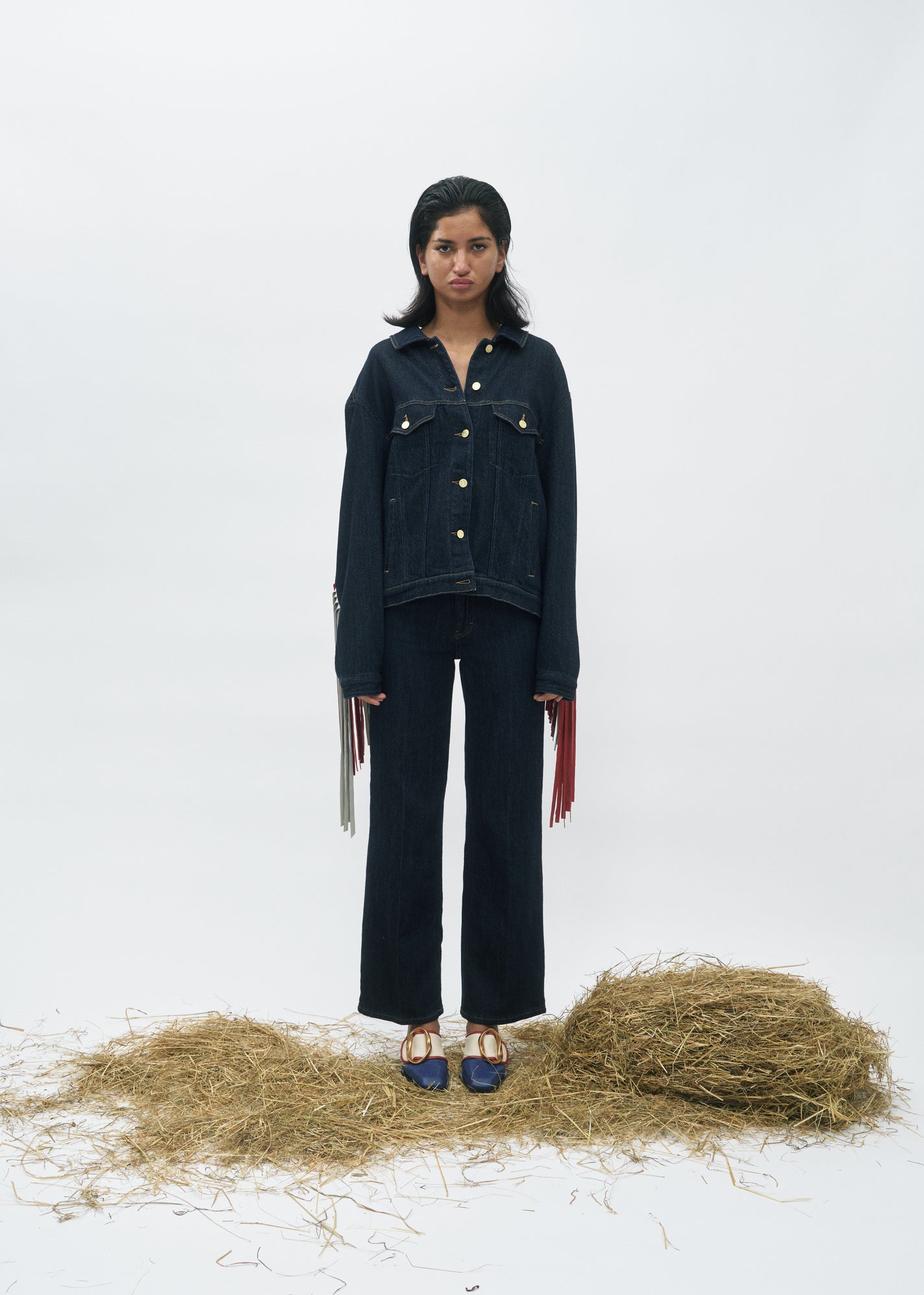 Labdip Drift veste en jean Dark Blue franges étoiles large
