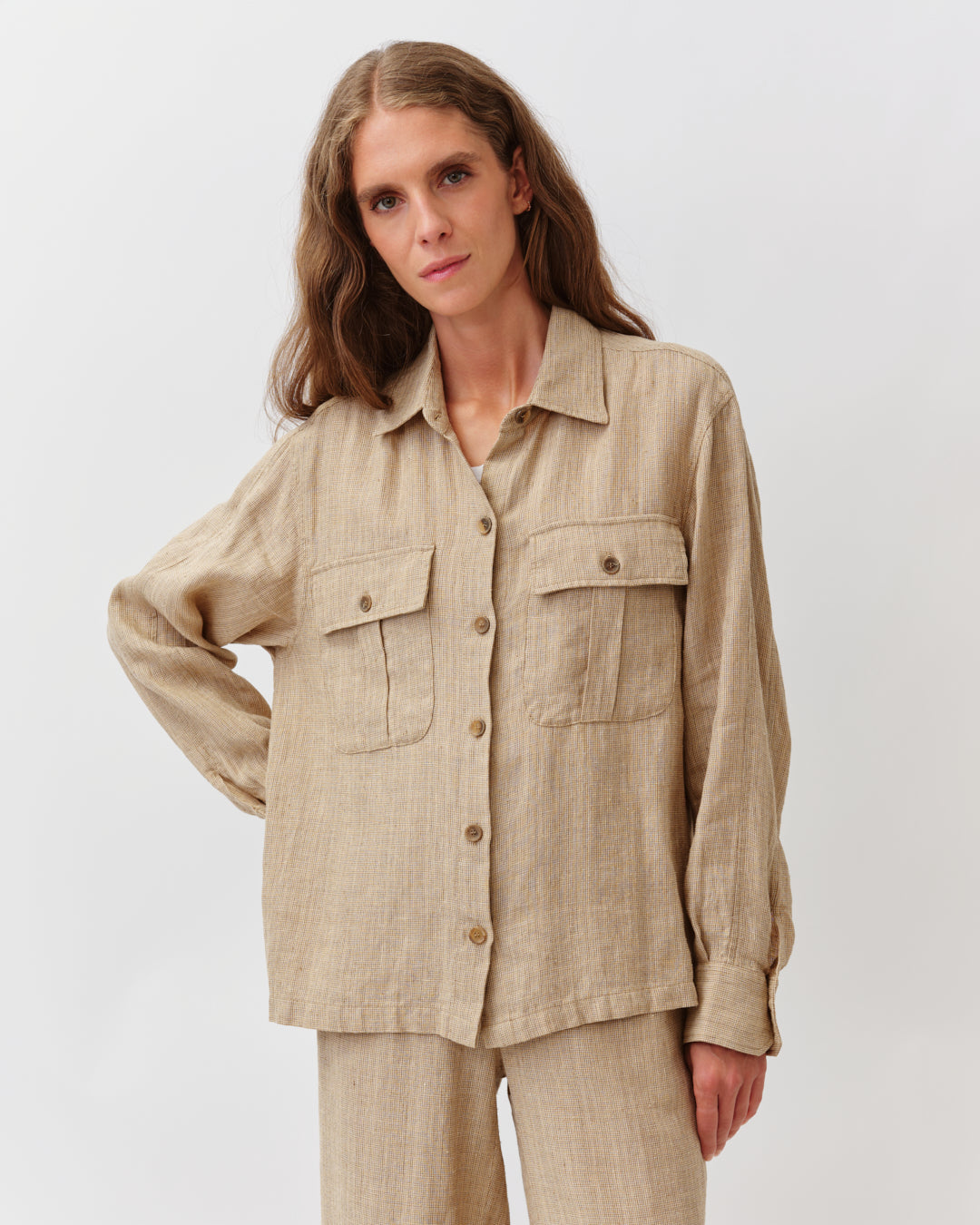 Diega Casata chemise camel à poches coupe ample