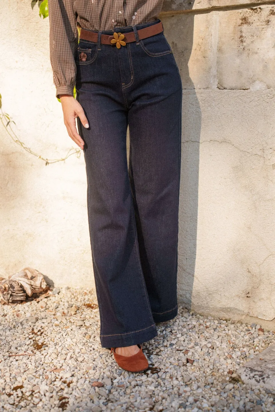 Maison Onado Lani jean wide bleu brut taille haute