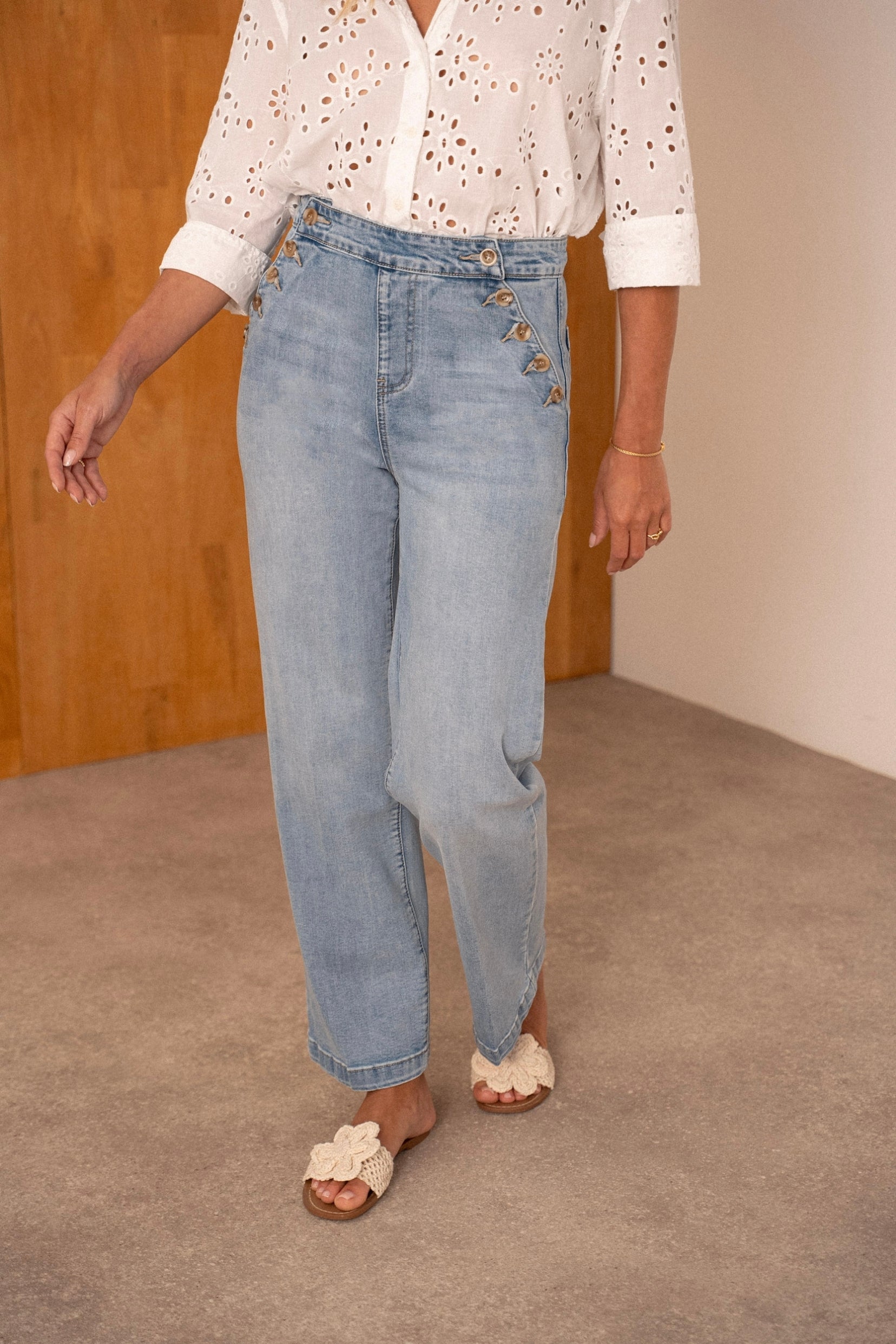 Maison Onado Lumina jean wide leg bleu clair coton