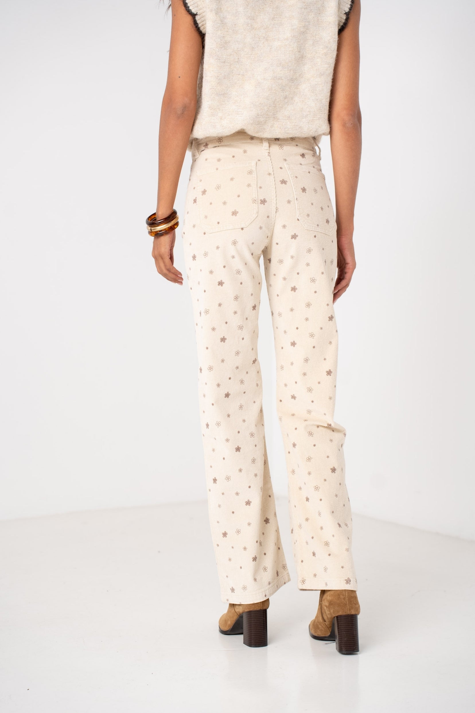 Maison Onado Amaya pantalon velours écru fleuri