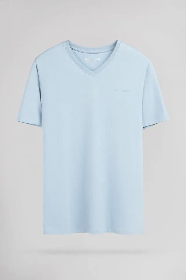 Teddy Smith Tawax 2 MC t-shirt col V bleu pastel homme