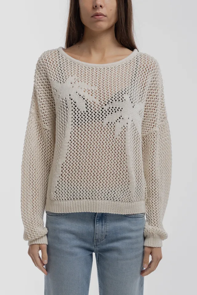 Teddy Smith P-Lilo pull femme blanc palmiers ajouré