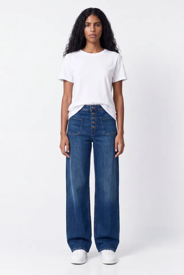 Teddy Smith P-Josefa Button jean flare femme indigo taille haute