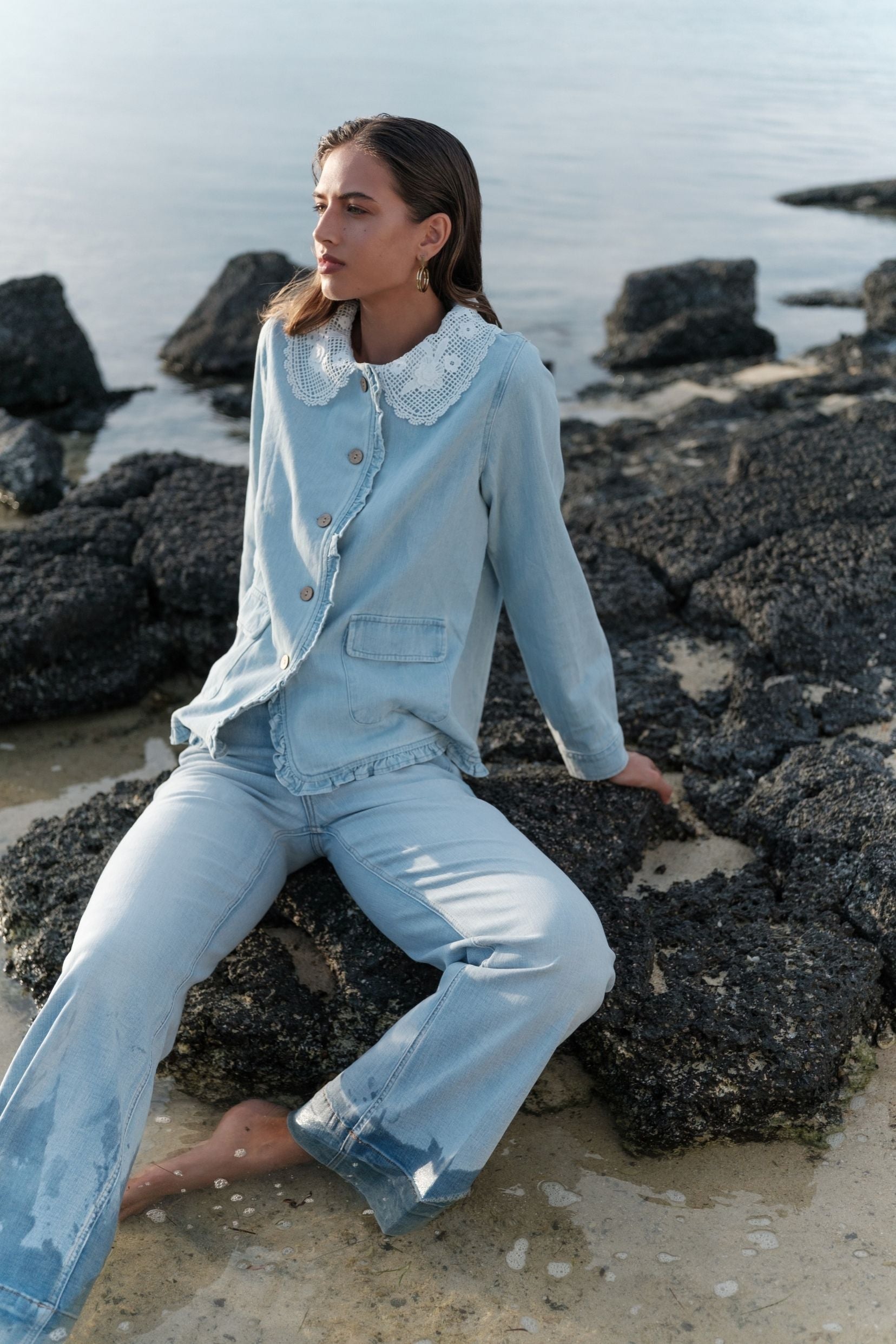 Maison Onado Odette veste jean dentelle 100% coton