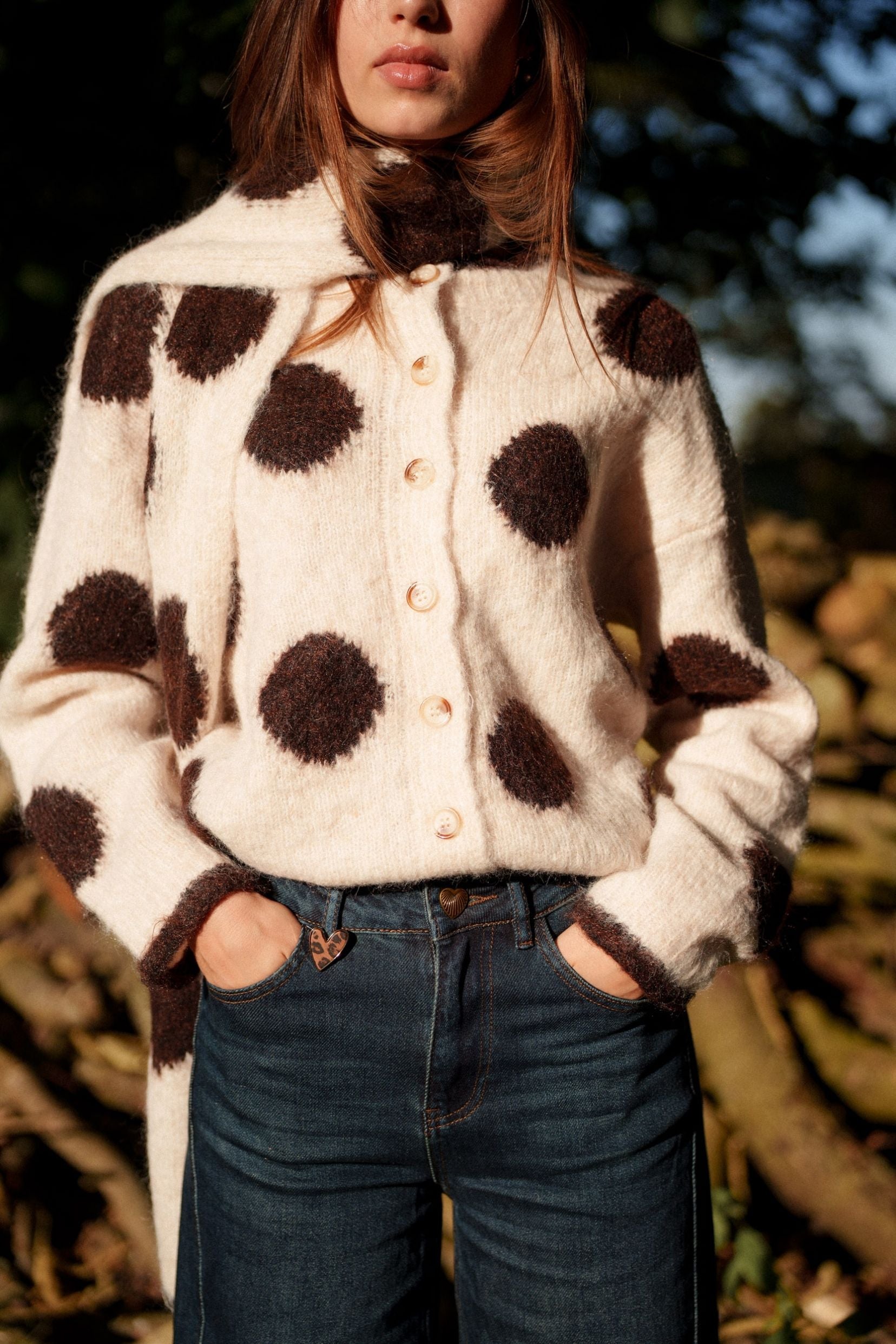 Maison Onado Bree gilet pois avec écharpe
