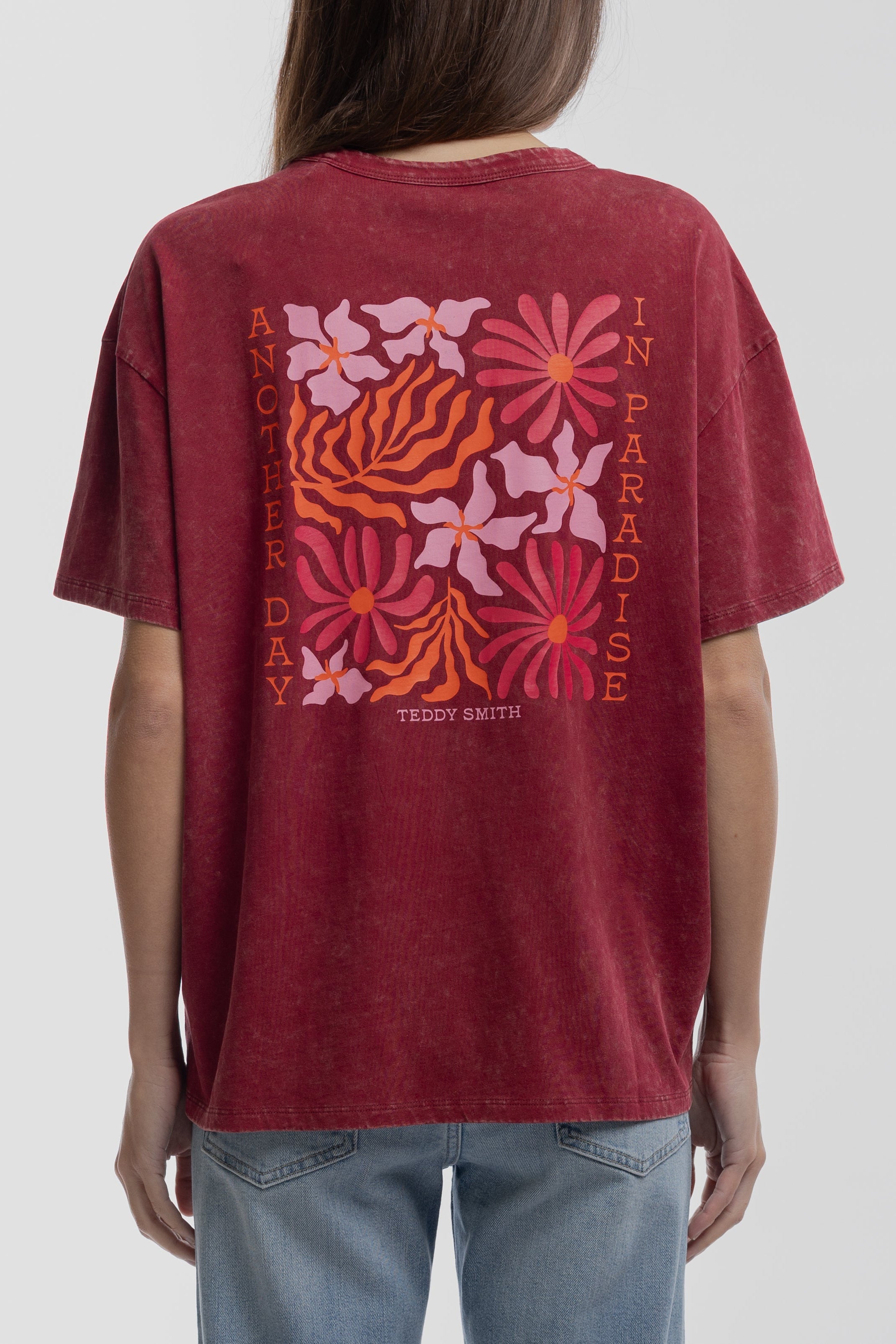 Teddy Smith T-Florali MC t-shirt oversize grenat femme