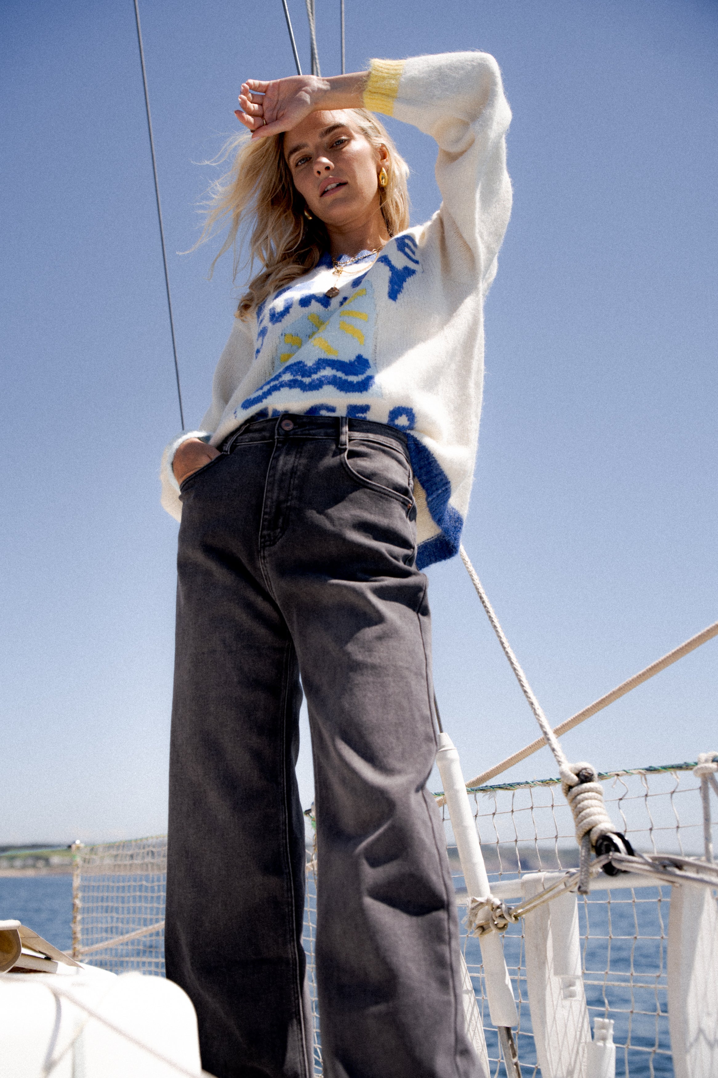 Maison Onado Charlie jean wide leg brodé semi-haut