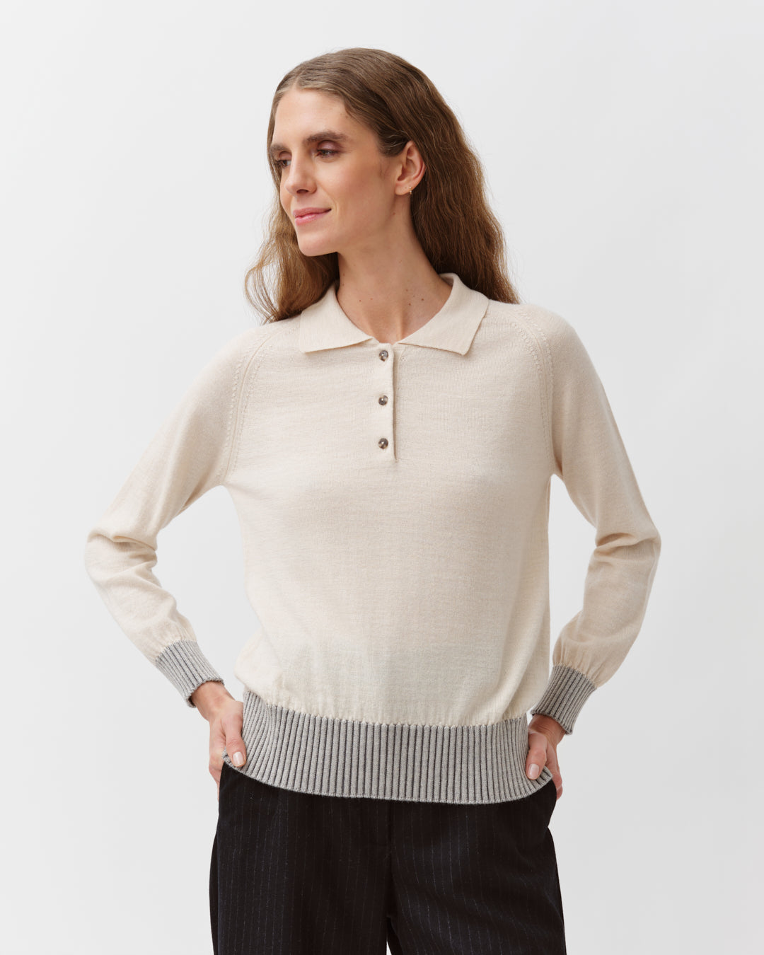 DIEGA PLEDO pull polo maille écru gris
