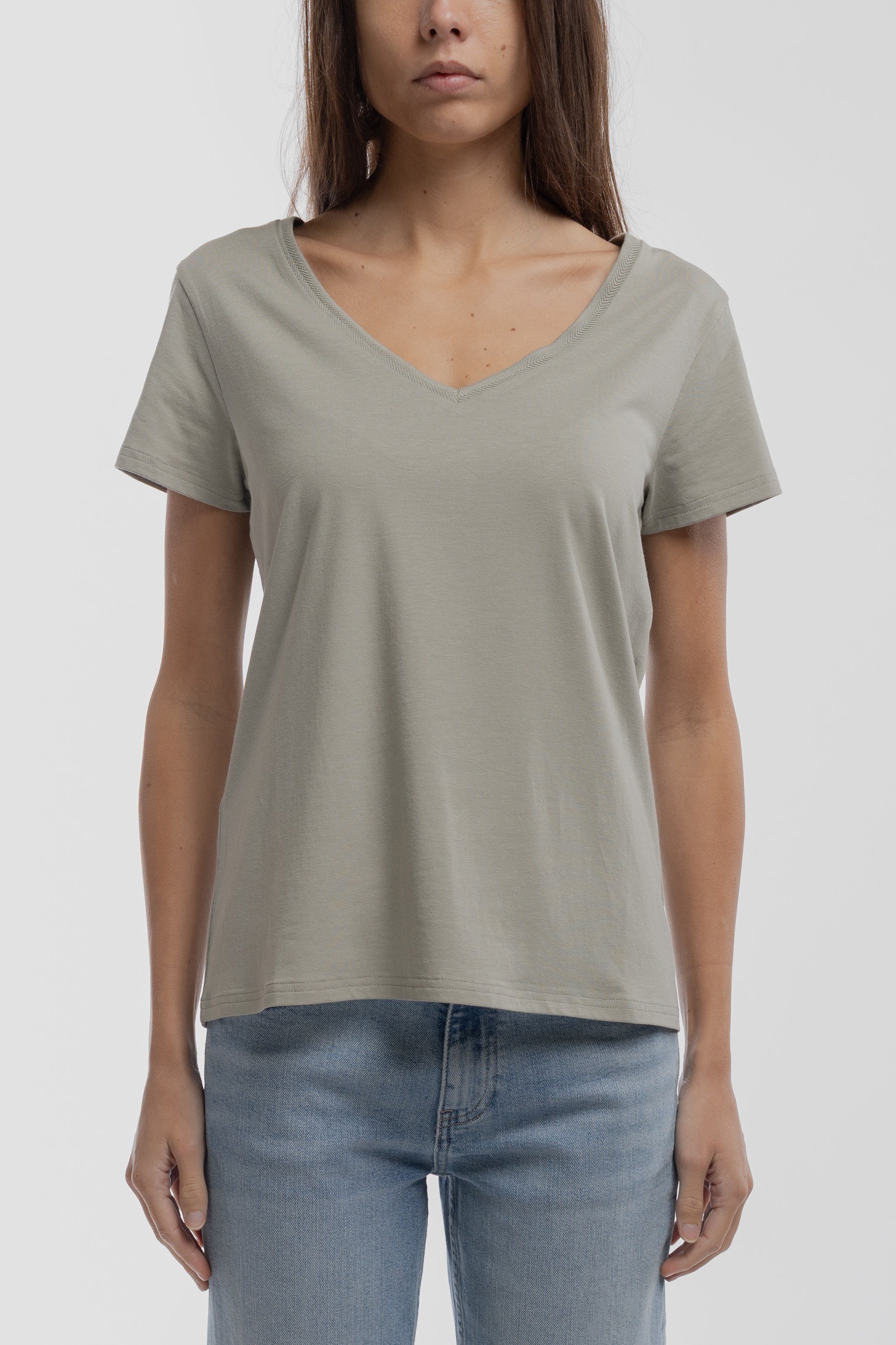 TEDDY SMITH T-MIA t-shirt col V bleach kaki femme