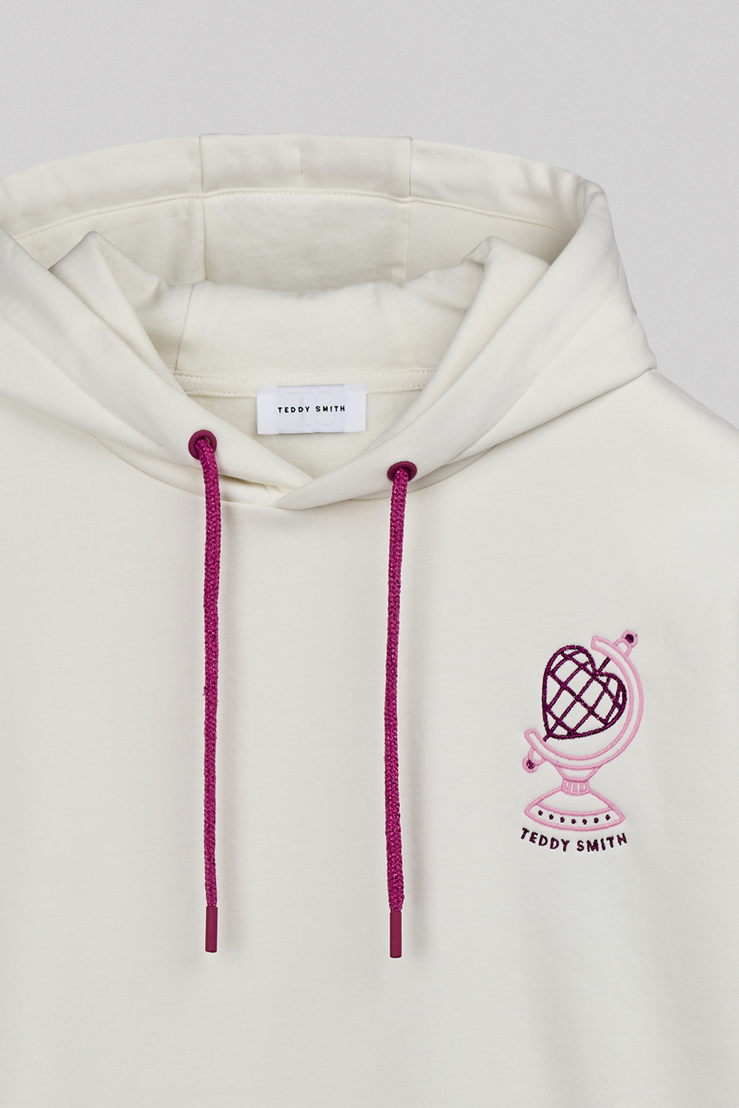 Teddy Smith S-Juliette Hood sweat blanc broderie voyage