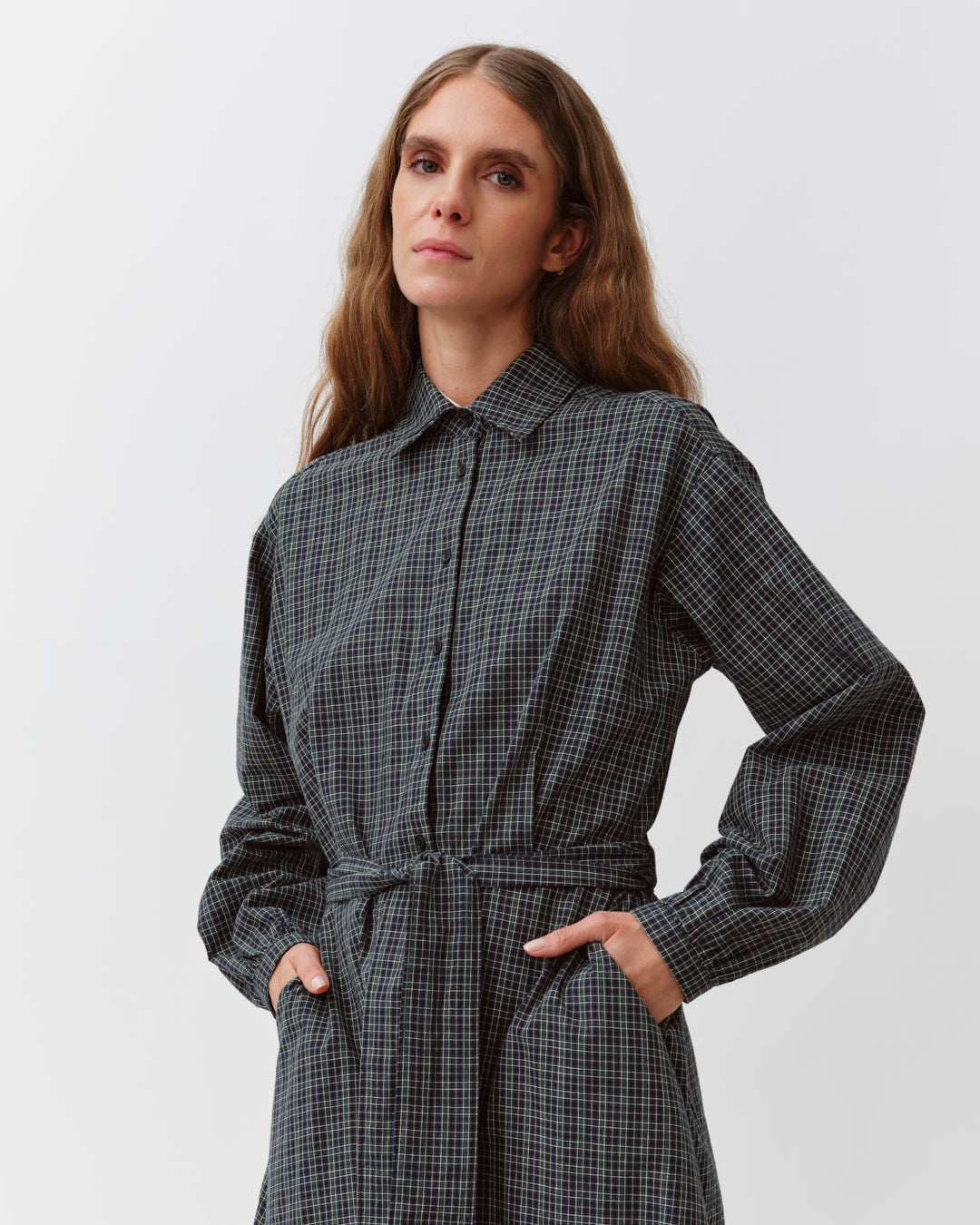 DIEGA RIORA robe vert bleu à carreaux