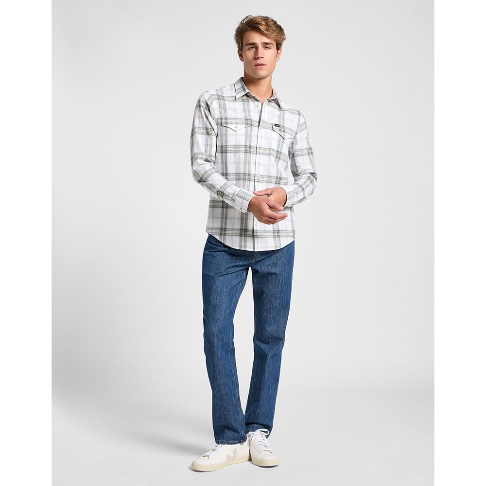 Lee Clean Western Shirt chemise homme M carreaux blanc bleu