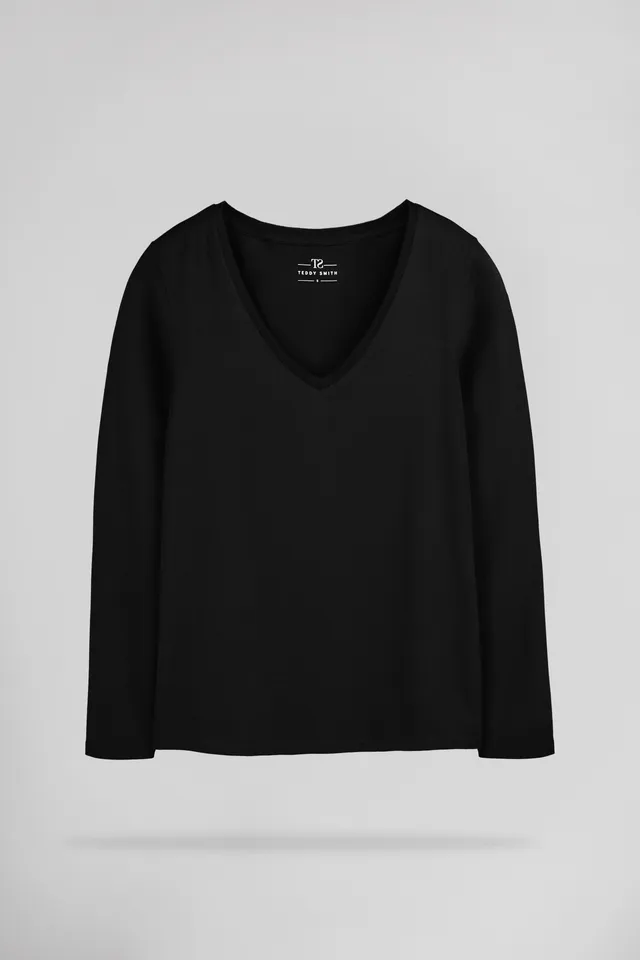 Teddy Smith T-Miana ML t-shirt col V noir modal