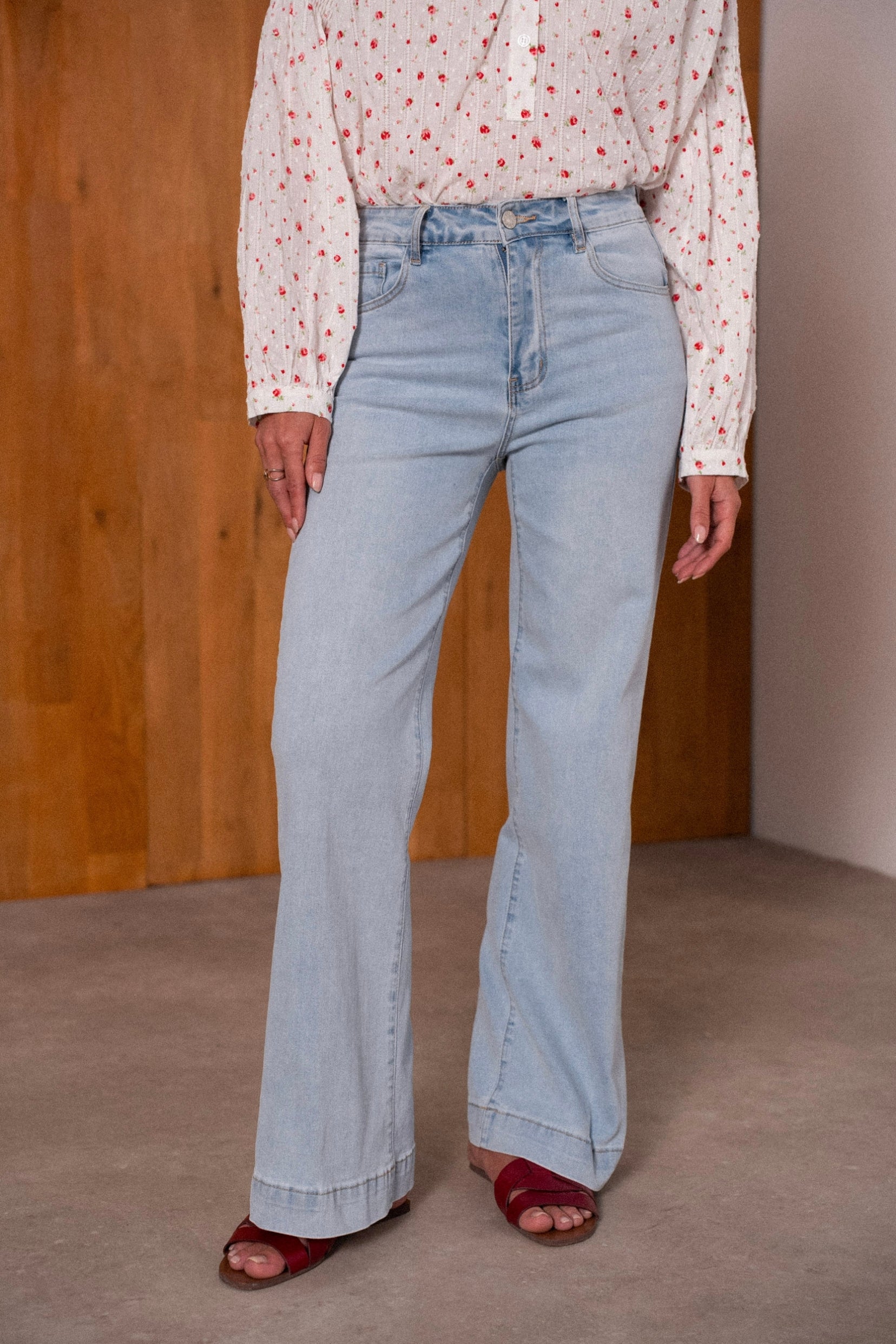 Maison Onado Ariette jean wide leg bleu clair coton stretch