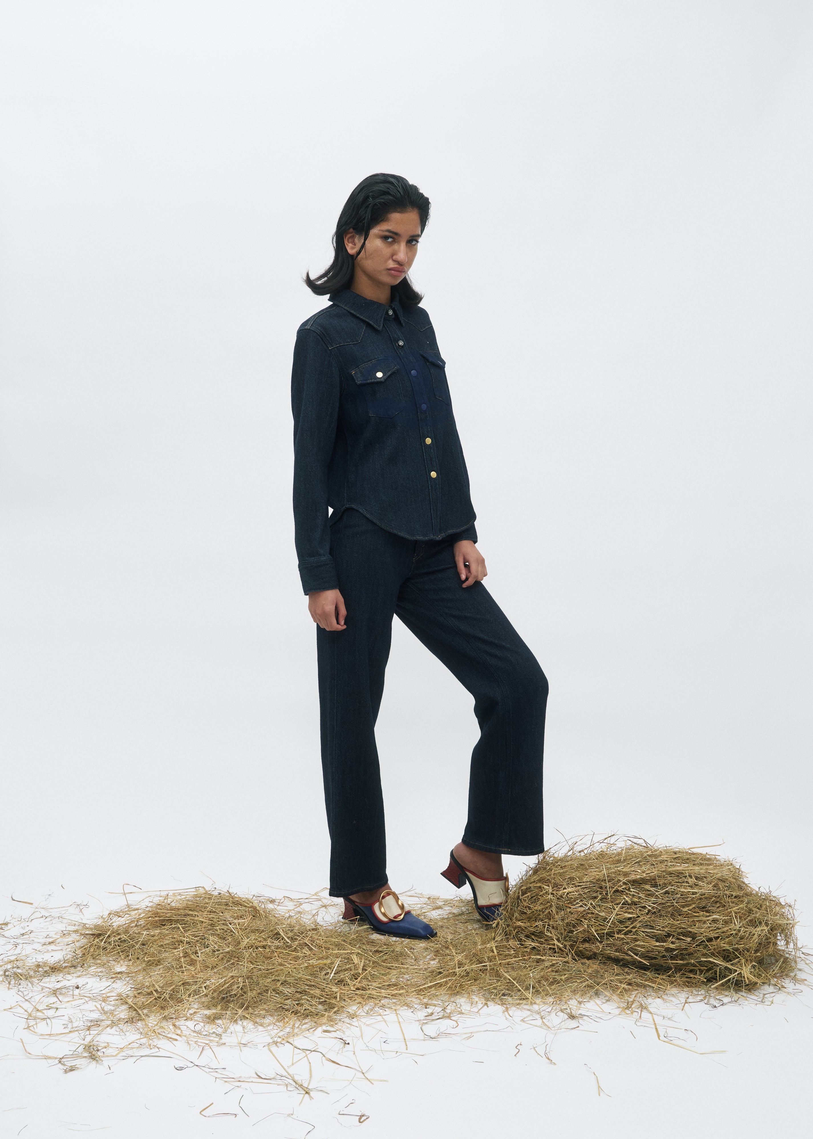 Labdip Drift Dark Blue jean droit long à patchs