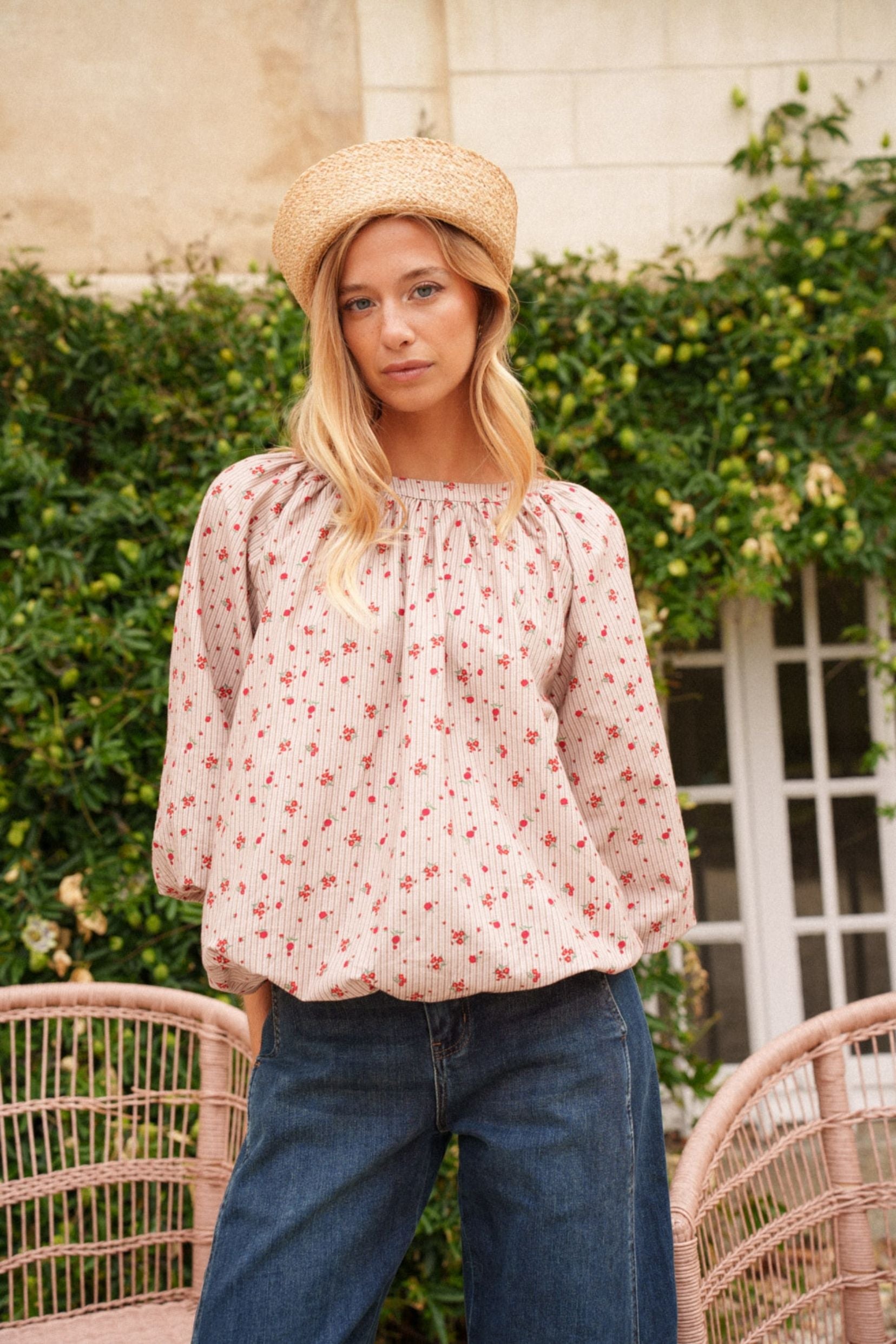 Maison Onado Charlyne blouse bordeaux fleurie